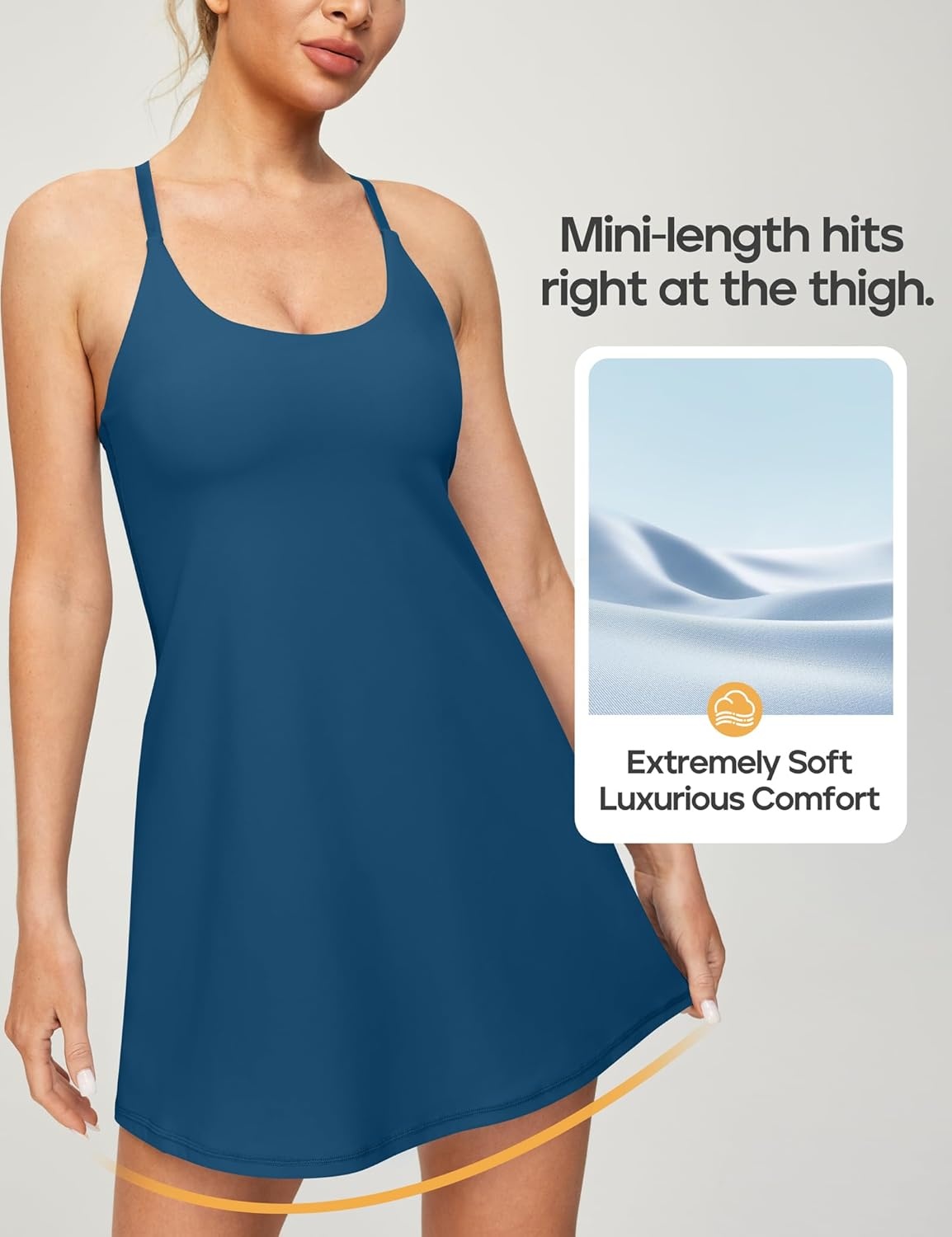 image:imageHeathyoga Womens Athletic Dress Easy Peasy Tennis Dress with Shorts Underneath Workout Active Golf Dresses for WomenIndigo