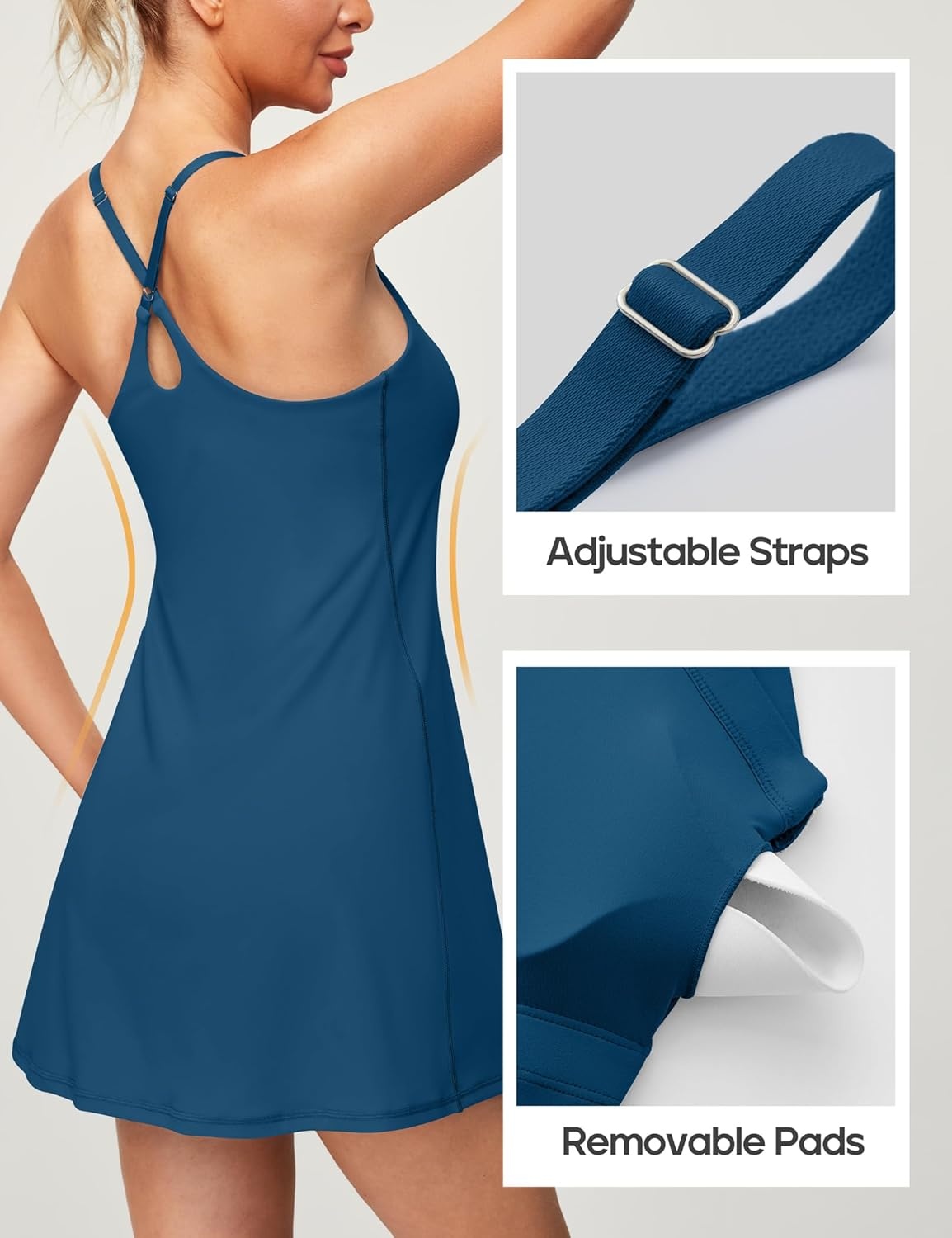 image:imageHeathyoga Womens Athletic Dress Easy Peasy Tennis Dress with Shorts Underneath Workout Active Golf Dresses for WomenIndigo