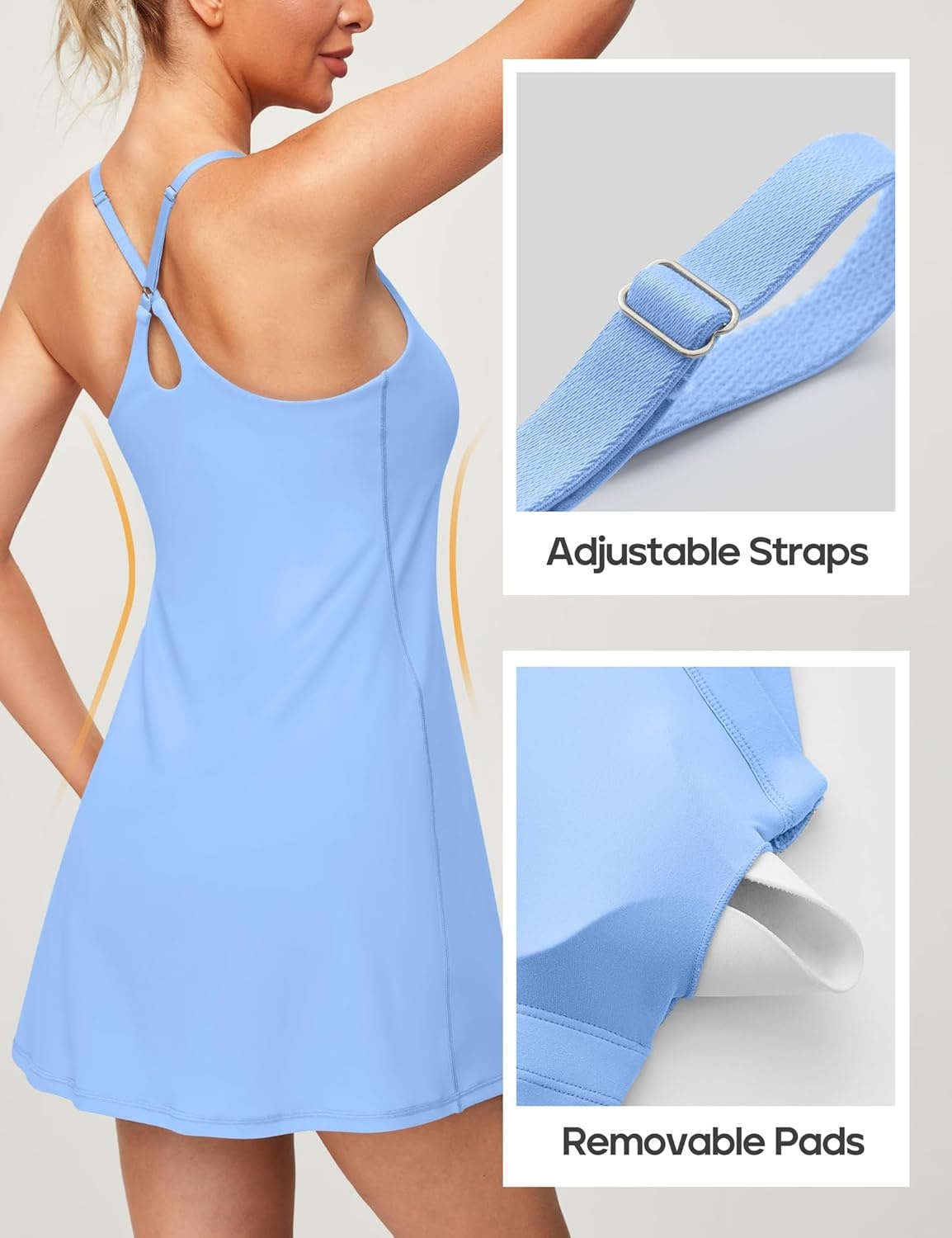 image:imageHeathyoga Womens Athletic Dress Easy Peasy Tennis Dress with Shorts Underneath Workout Active Golf Dresses for WomenLight Blue
