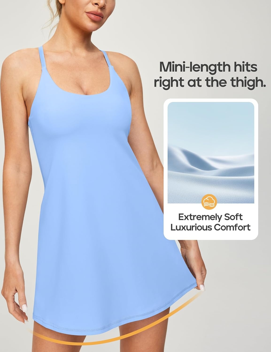 image:imageHeathyoga Womens Athletic Dress Easy Peasy Tennis Dress with Shorts Underneath Workout Active Golf Dresses for WomenLight Blue
