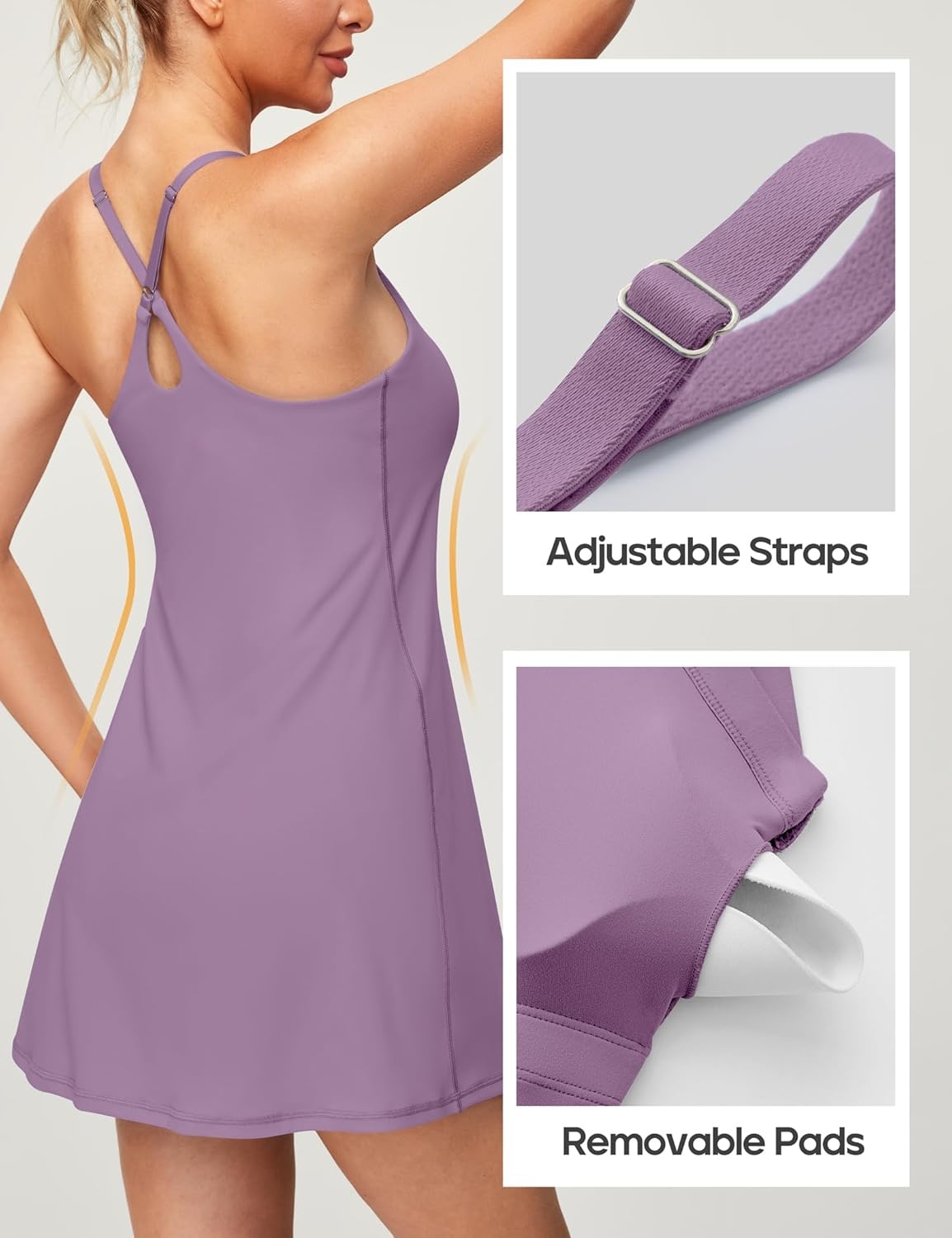image:imageHeathyoga Womens Athletic Dress Easy Peasy Tennis Dress with Shorts Underneath Workout Active Golf Dresses for WomenMauve