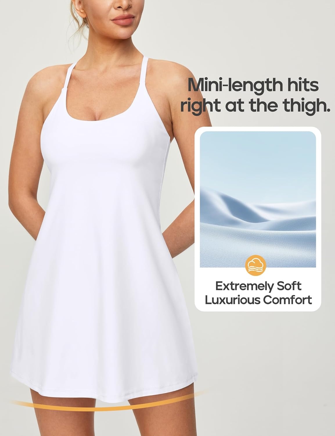 image:imageHeathyoga Womens Athletic Dress Easy Peasy Tennis Dress with Shorts Underneath Workout Active Golf Dresses for WomenWhite
