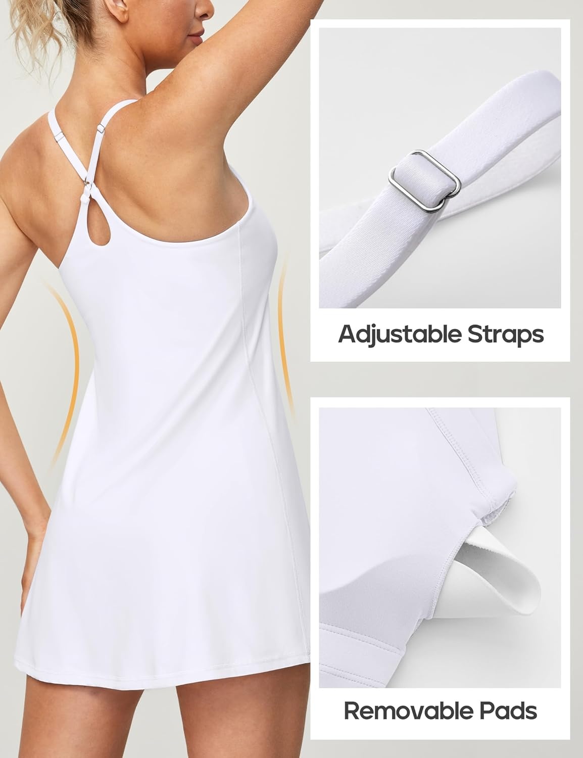 image:imageHeathyoga Womens Athletic Dress Easy Peasy Tennis Dress with Shorts Underneath Workout Active Golf Dresses for WomenWhite