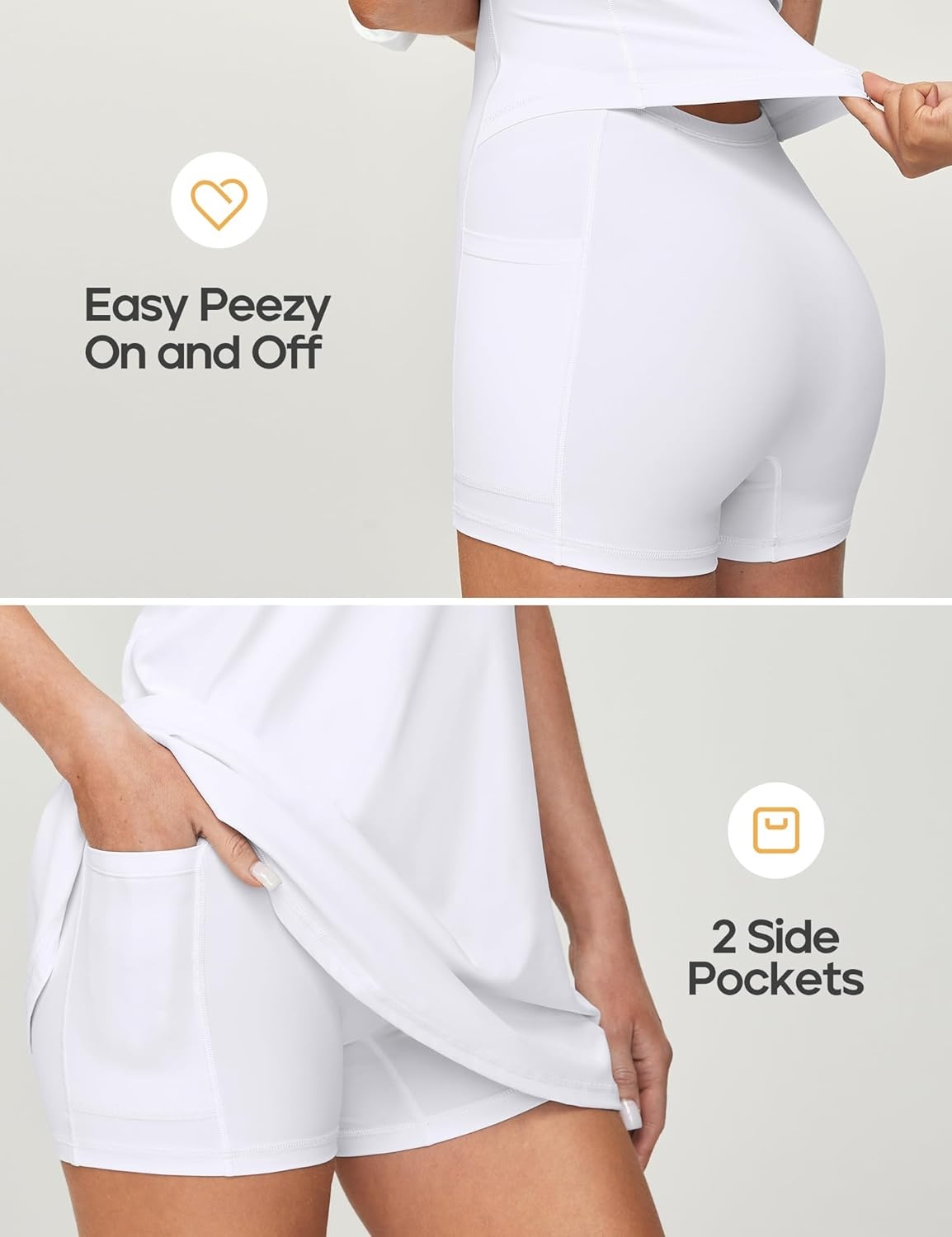 image:imageHeathyoga Womens Athletic Dress Easy Peasy Tennis Dress with Shorts Underneath Workout Active Golf Dresses for WomenWhite