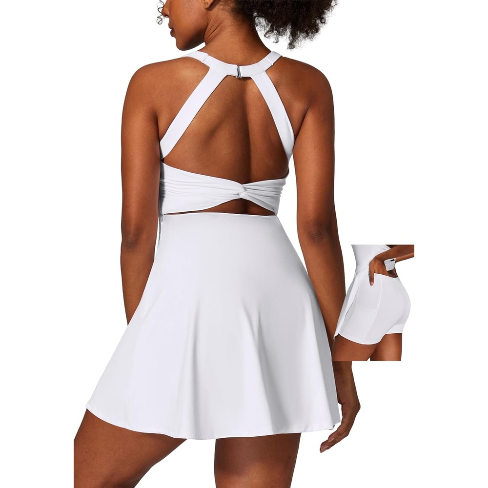 image:imageHeathyoga Easy Peasy Tennis Dresses for Women with Shorts Underneath and Bra Athletic Dress for Women Golf Workout DressEasy Peezy White