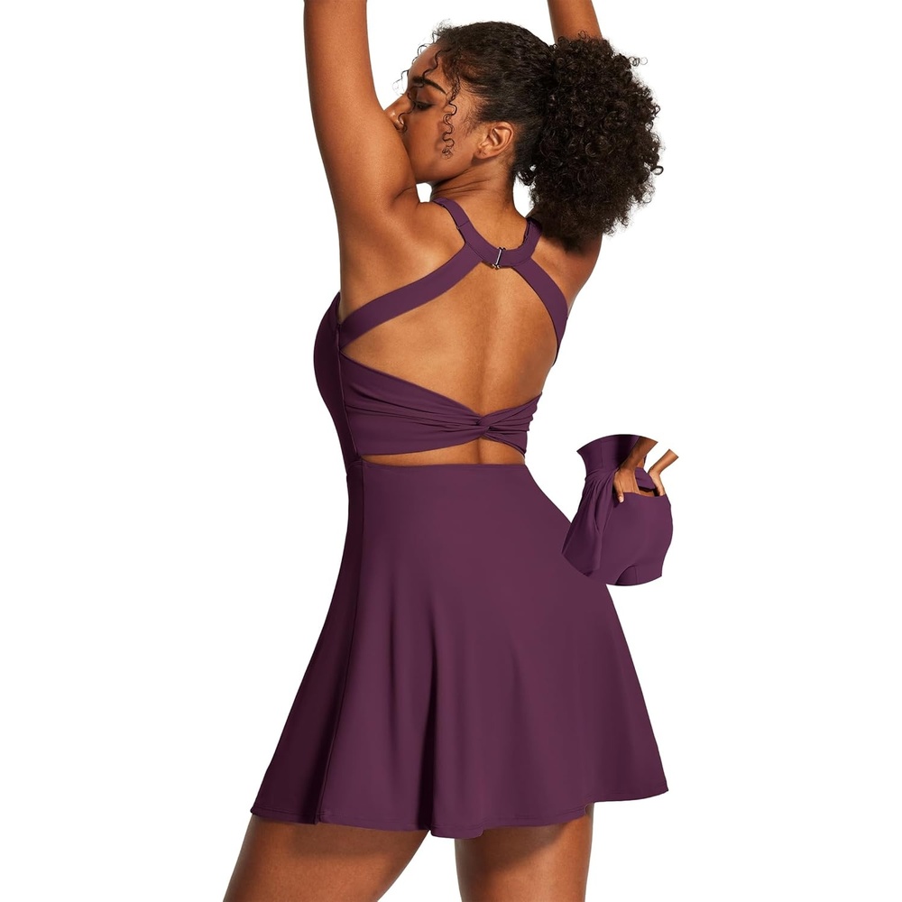 image:imageHeathyoga Easy Peasy Tennis Dresses for Women with Shorts Underneath and Bra Athletic Dress for Women Golf Workout DressEasy Peezy Wine