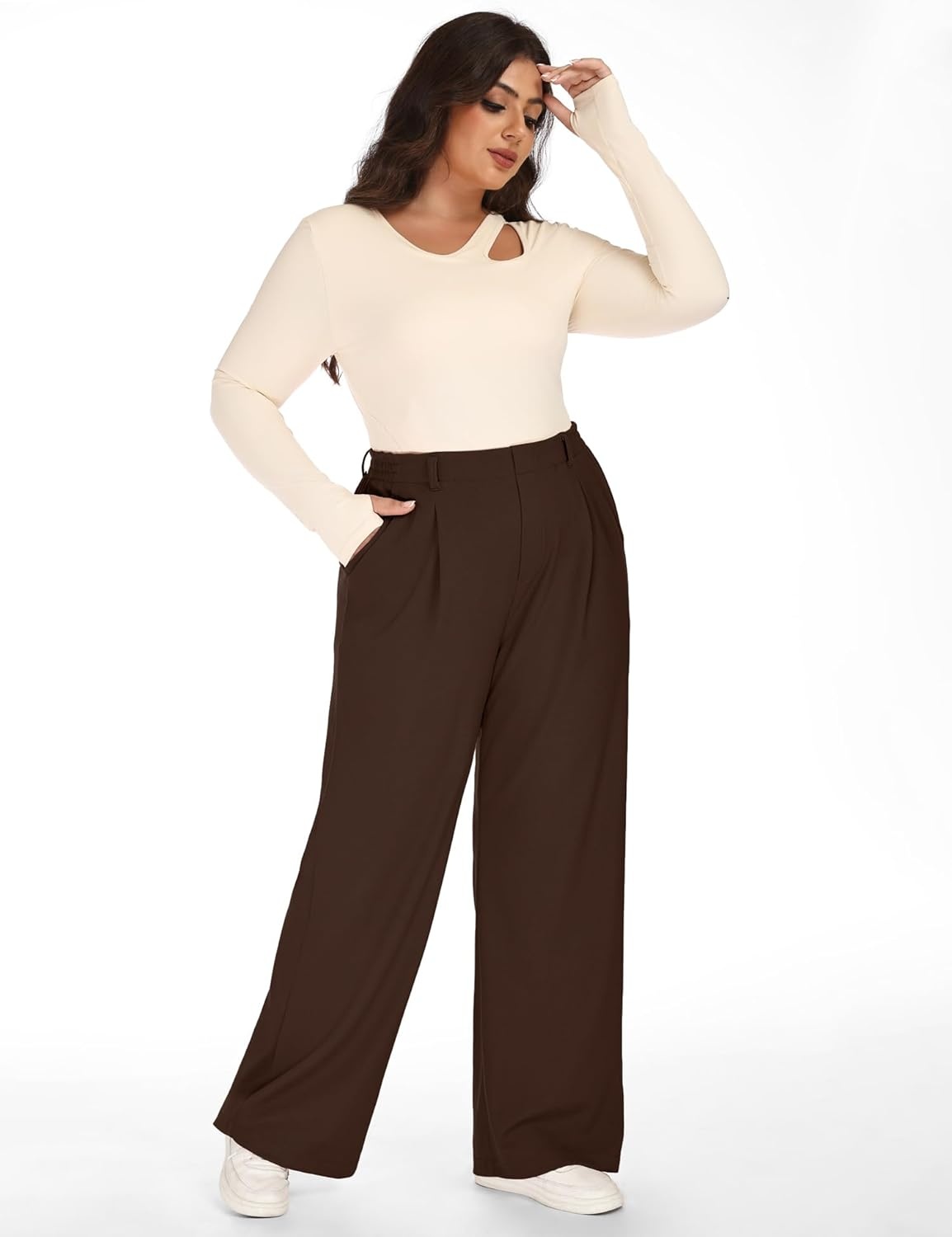 image:imageHeathyoga 1X5X Plus Size Stretchy Work Pants Women Pull on Womens Dress Pants Business Casual Outfits Slacks for WomenCoffee