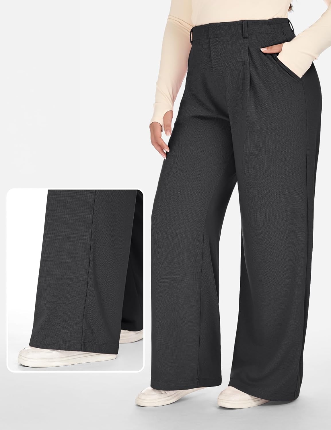 image:imageHeathyoga 1X5X Plus Size Stretchy Work Pants Women Pull on Womens Dress Pants Business Casual Outfits Slacks for WomenGrey