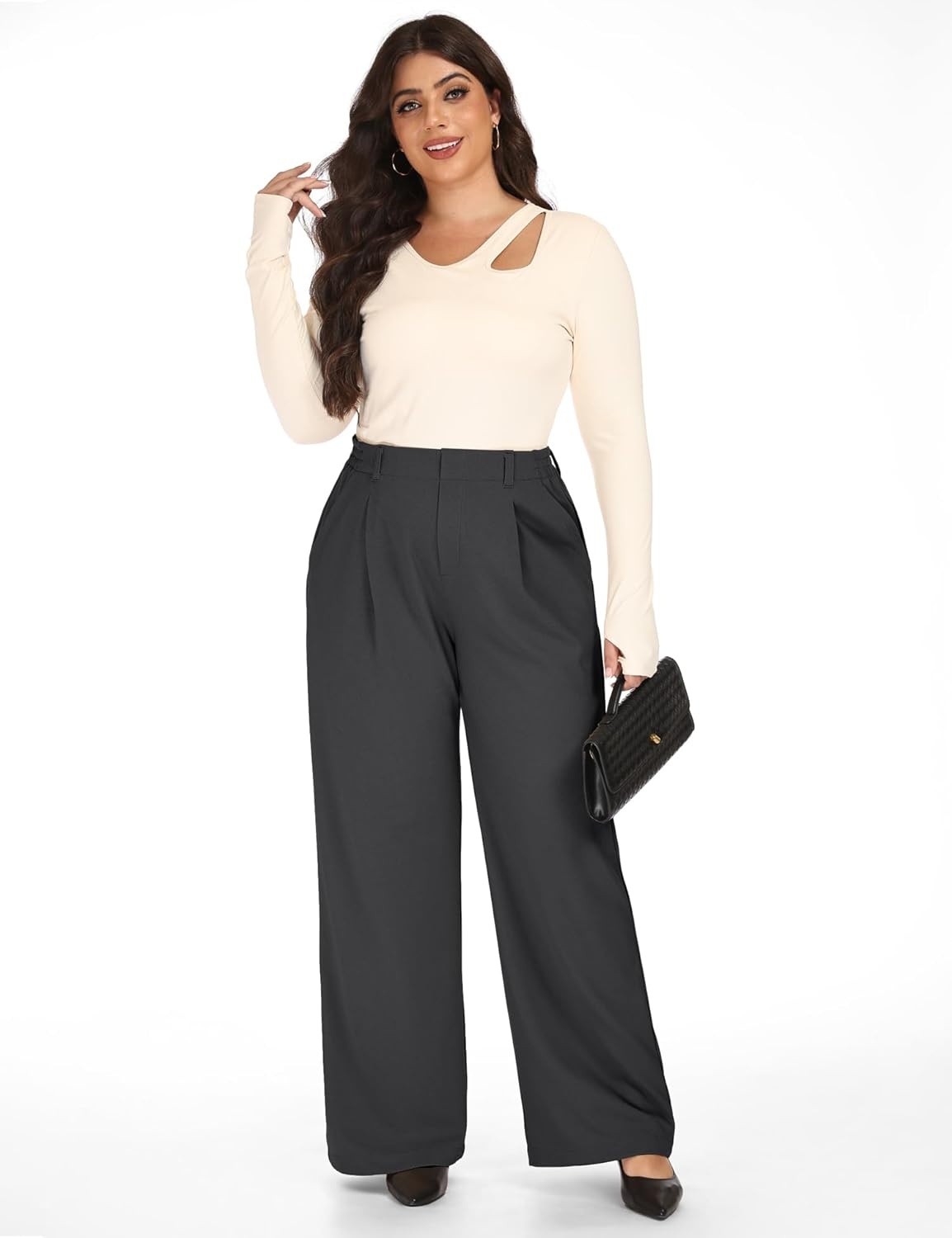 image:imageHeathyoga 1X5X Plus Size Stretchy Work Pants Women Pull on Womens Dress Pants Business Casual Outfits Slacks for WomenGrey