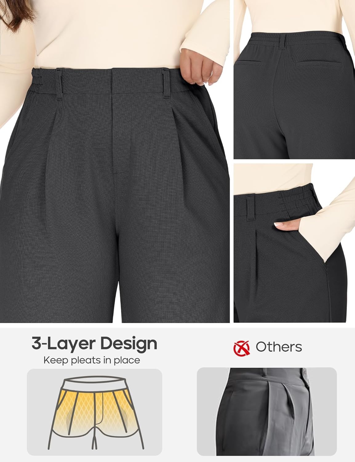 image:imageHeathyoga 1X5X Plus Size Stretchy Work Pants Women Pull on Womens Dress Pants Business Casual Outfits Slacks for WomenGrey