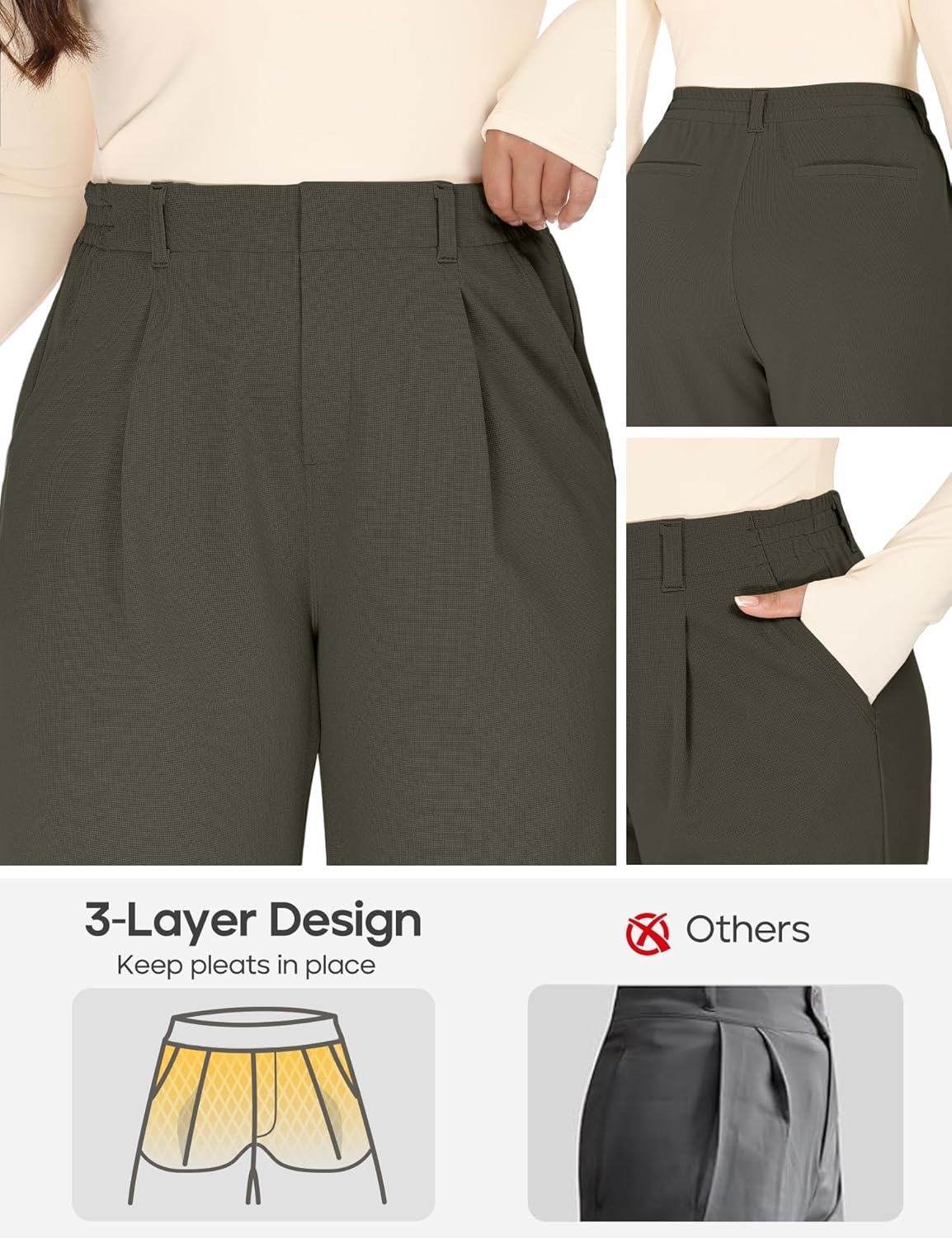 image:imageHeathyoga 1X5X Plus Size Stretchy Work Pants Women Pull on Womens Dress Pants Business Casual Outfits Slacks for WomenOlive Green