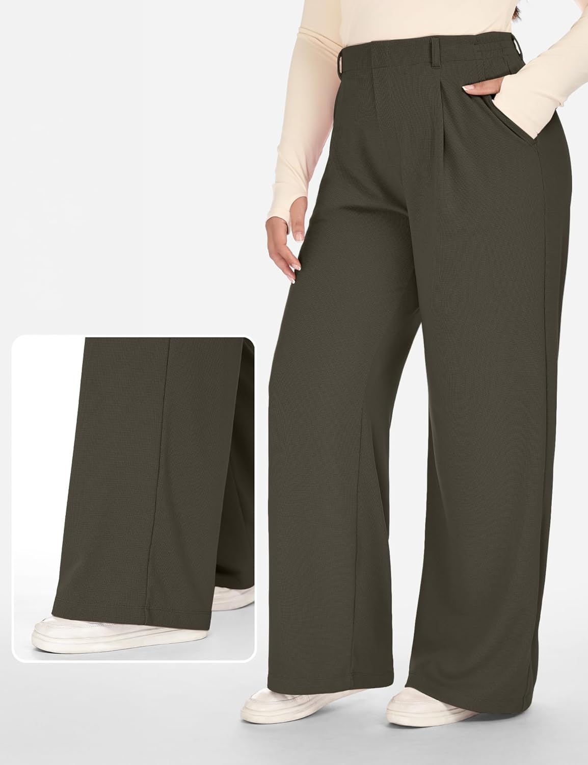 image:imageHeathyoga 1X5X Plus Size Stretchy Work Pants Women Pull on Womens Dress Pants Business Casual Outfits Slacks for WomenOlive Green