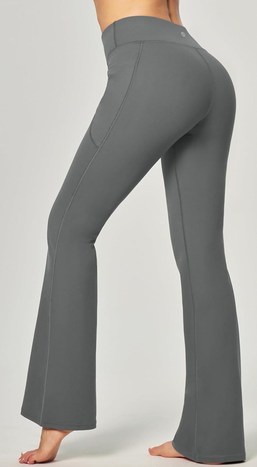 image:imageHeathyoga 283032 Yoga Pants Women Wide Leg Yoga Pants with Pockets for Women Flare Leggings Bootcut Work Dress PantsLight Gray