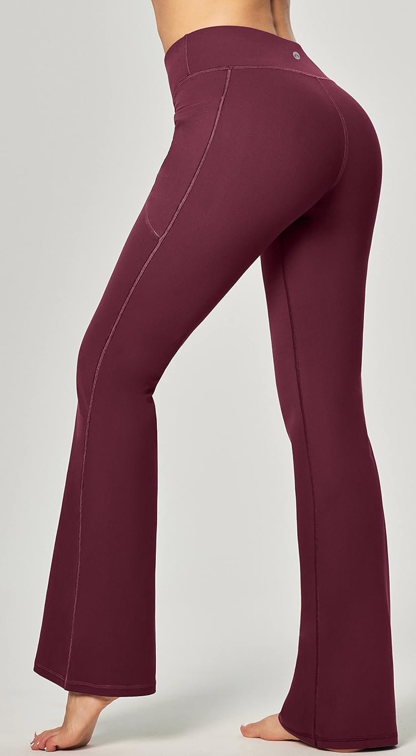 image:imageHeathyoga 283032 Yoga Pants Women Wide Leg Yoga Pants with Pockets for Women Flare Leggings Bootcut Work Dress PantsWine