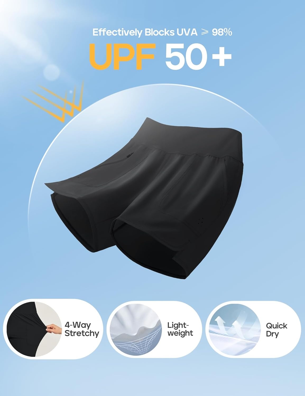 image:imageHeathyoga 5 Swim Board Shorts Women Strechy High Waisted Bathing Suits Bottoms Quick Dry UPF 50 Beach Shorts with LinerBlack