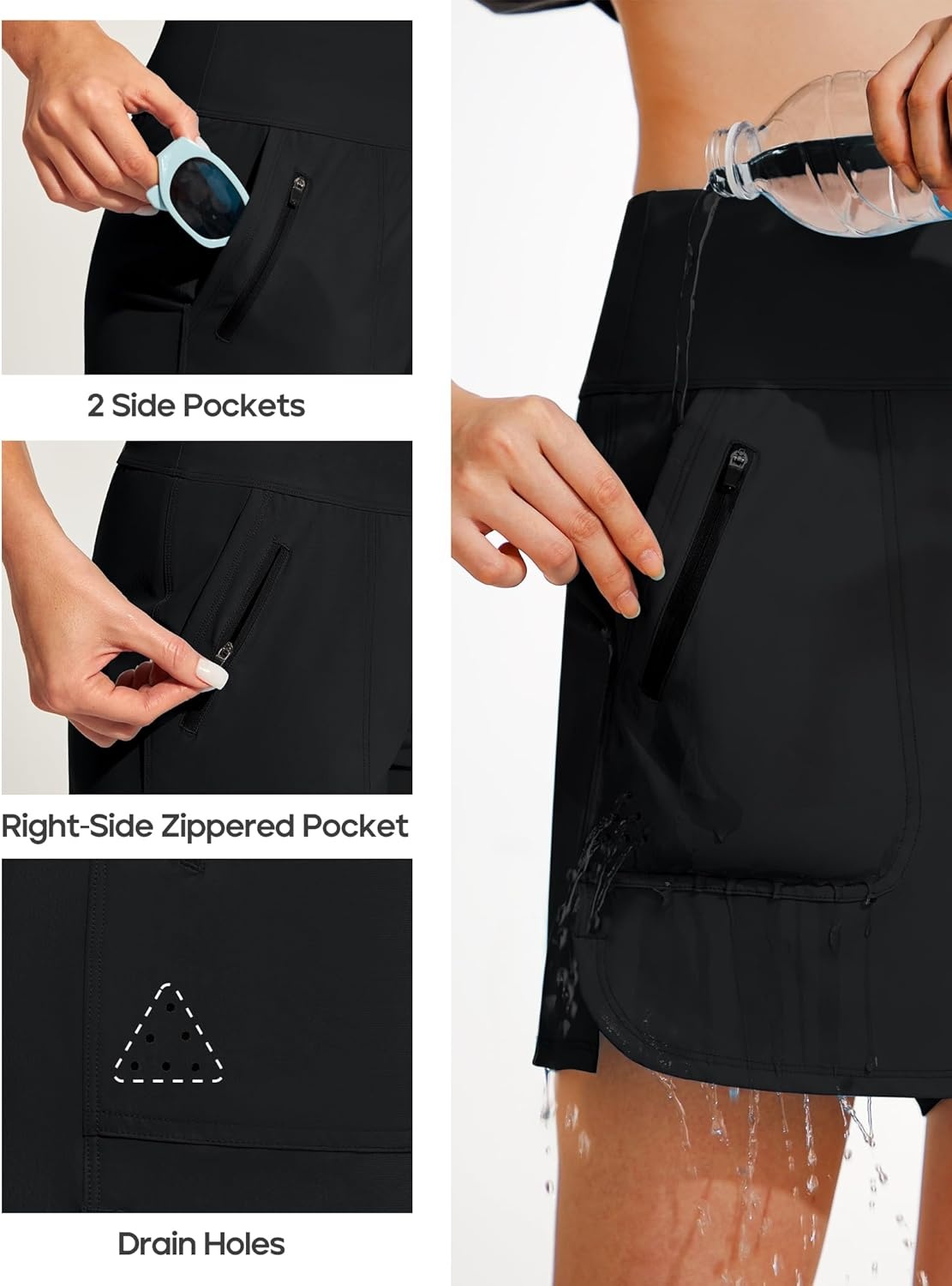 image:imageHeathyoga 5 Swim Board Shorts Women Strechy High Waisted Bathing Suits Bottoms Quick Dry UPF 50 Beach Shorts with LinerBlack