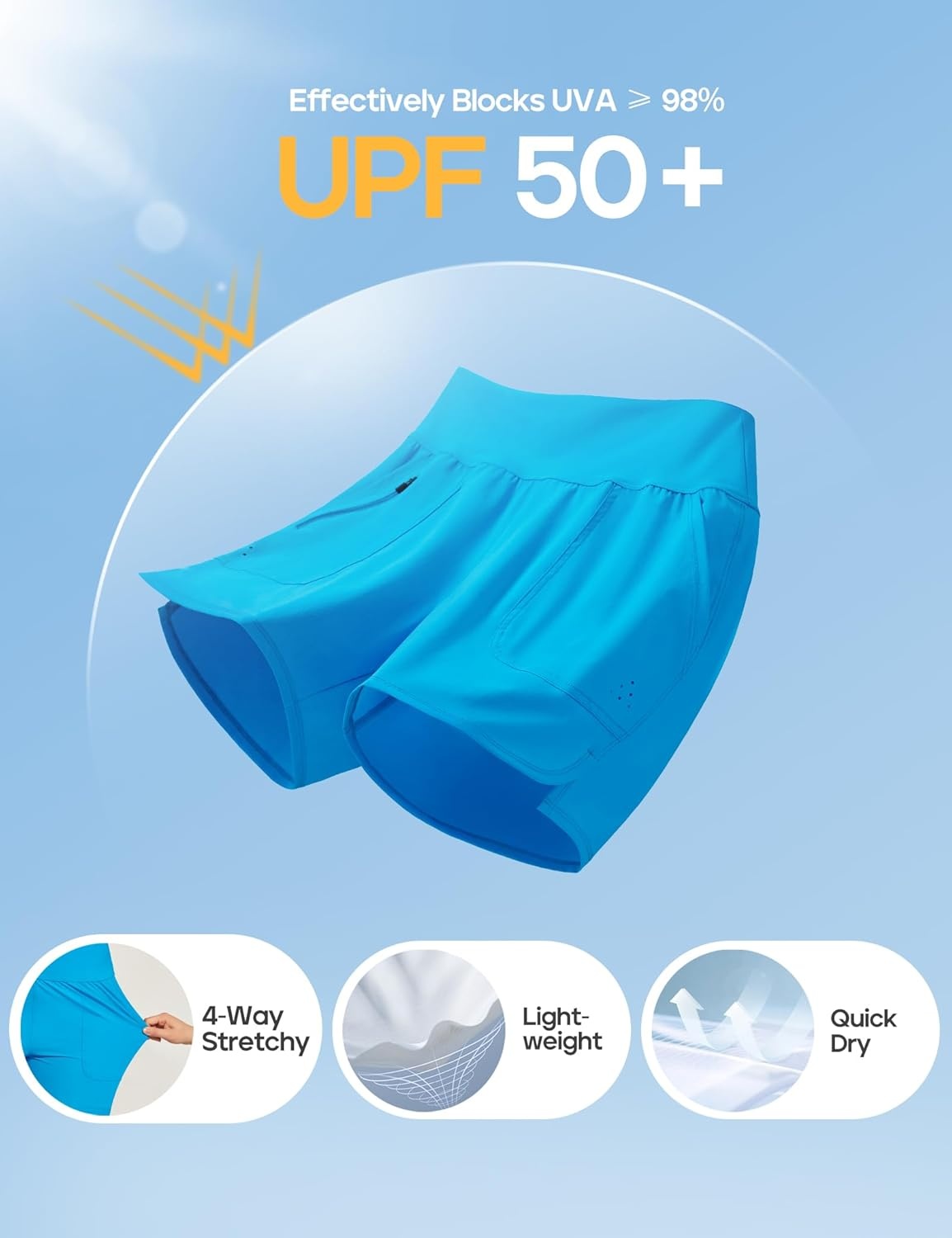 image:imageHeathyoga 5 Swim Board Shorts Women Strechy High Waisted Bathing Suits Bottoms Quick Dry UPF 50 Beach Shorts with LinerElectric Blue