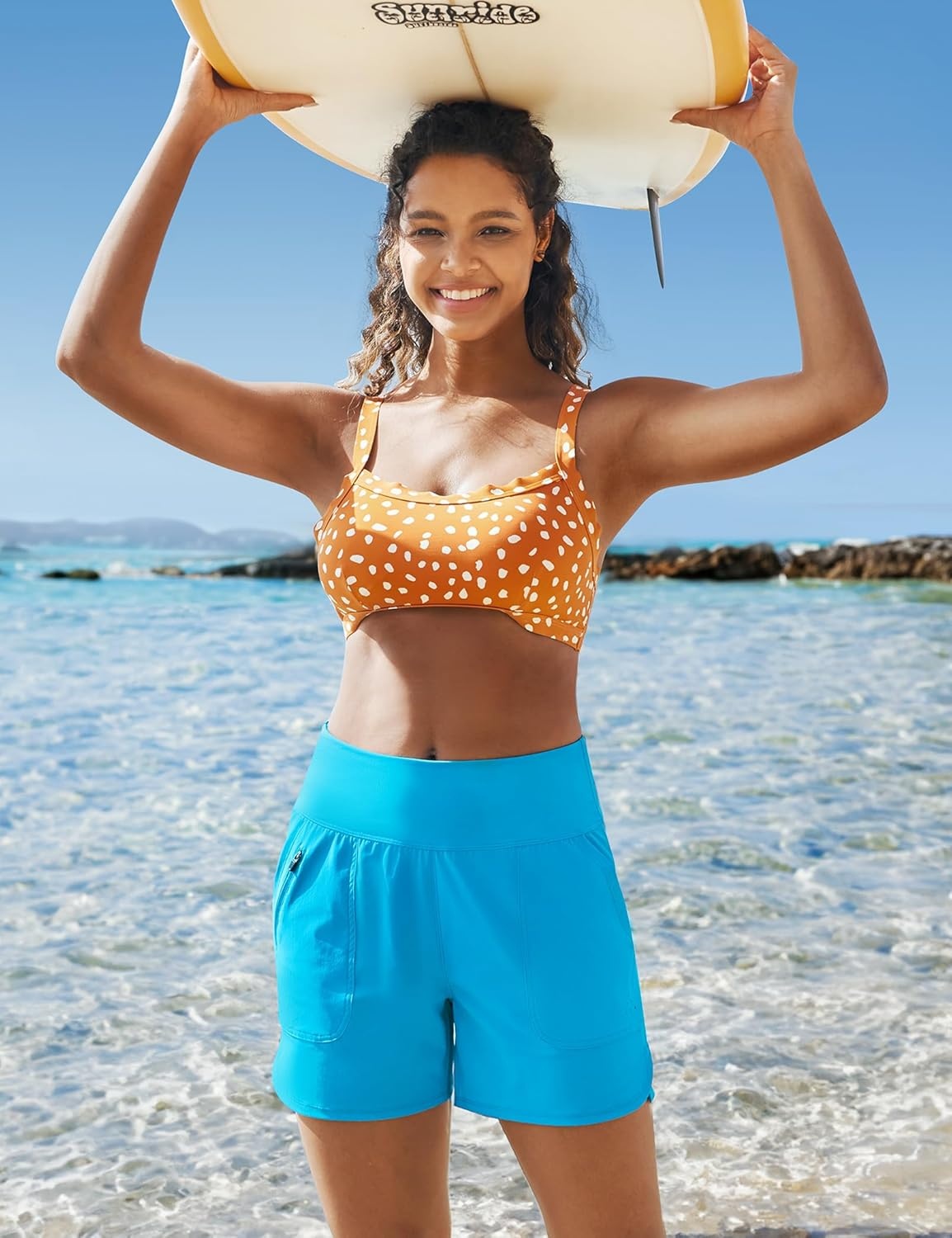 image:imageHeathyoga 5 Swim Board Shorts Women Strechy High Waisted Bathing Suits Bottoms Quick Dry UPF 50 Beach Shorts with LinerElectric Blue