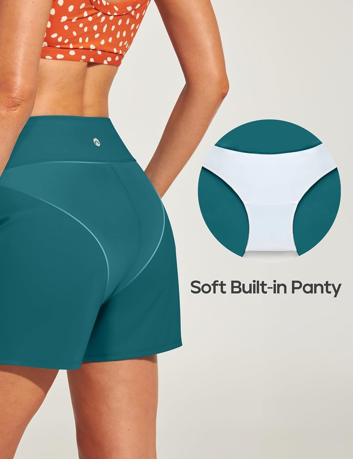 image:imageHeathyoga 5 Swim Board Shorts Women Strechy High Waisted Bathing Suits Bottoms Quick Dry UPF 50 Beach Shorts with LinerForest Green