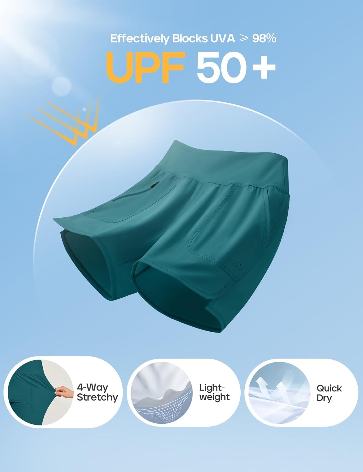 image:imageHeathyoga 5 Swim Board Shorts Women Strechy High Waisted Bathing Suits Bottoms Quick Dry UPF 50 Beach Shorts with LinerForest Green