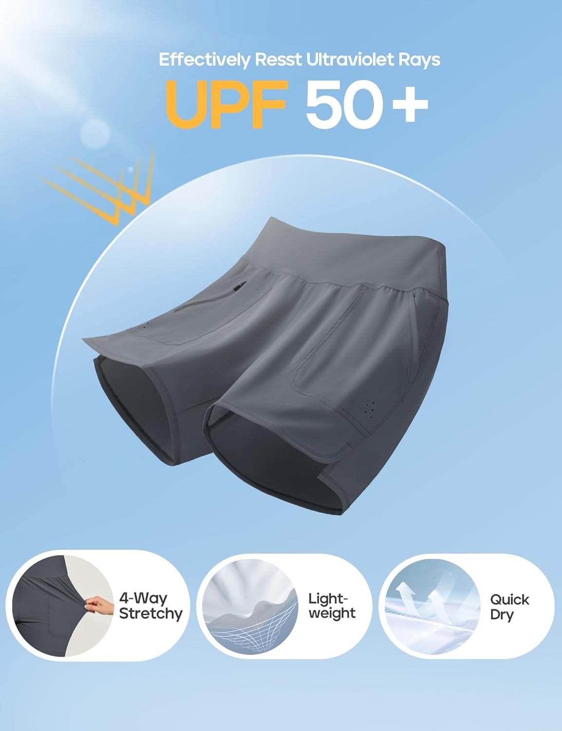 image:imageHeathyoga 5 Swim Board Shorts Women Strechy High Waisted Bathing Suits Bottoms Quick Dry UPF 50 Beach Shorts with LinerGrey