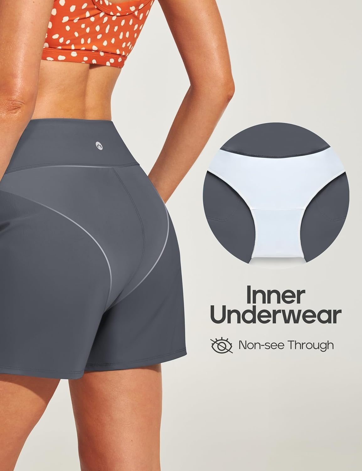 image:imageHeathyoga 5 Swim Board Shorts Women Strechy High Waisted Bathing Suits Bottoms Quick Dry UPF 50 Beach Shorts with LinerGrey