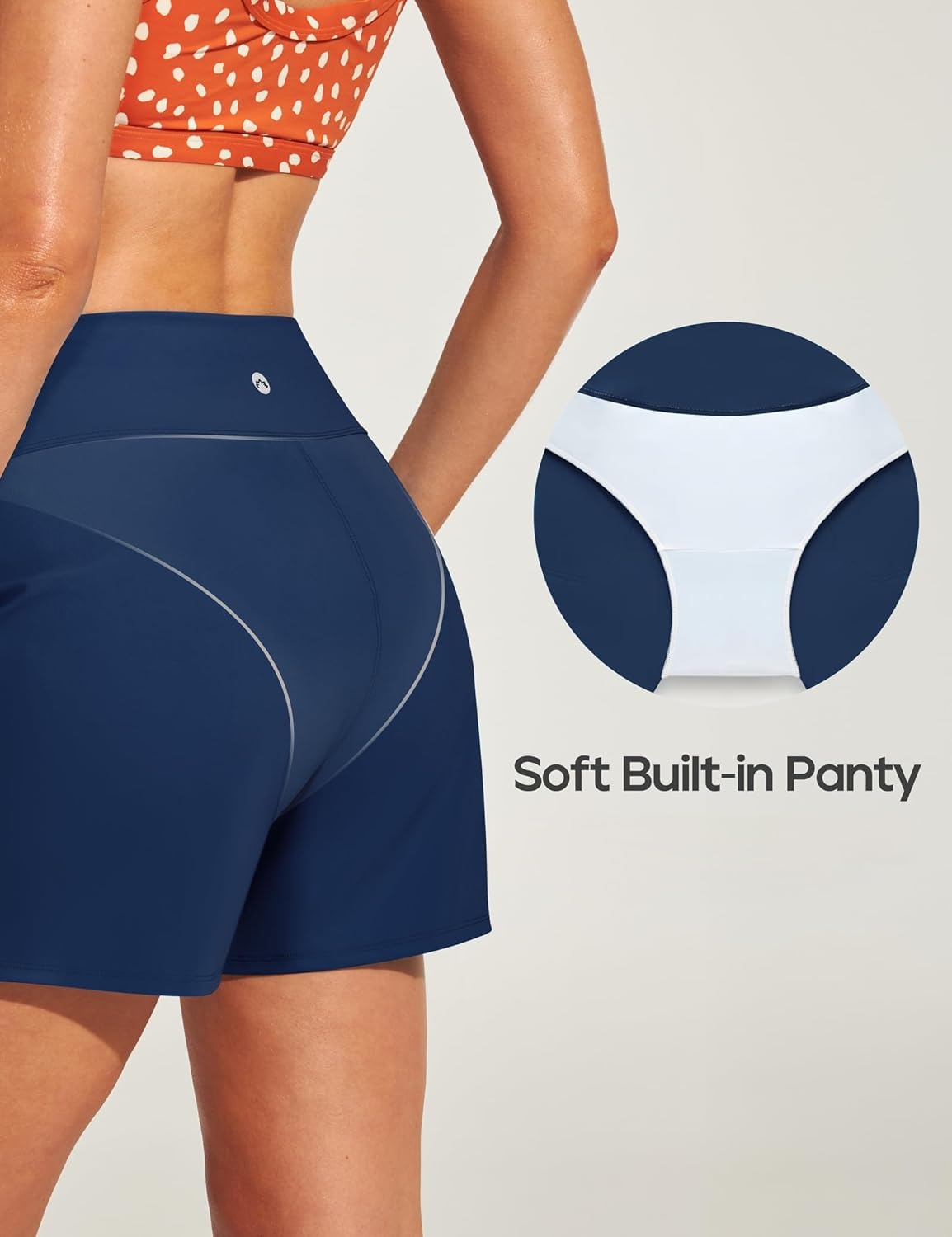 image:imageHeathyoga 5 Swim Board Shorts Women Strechy High Waisted Bathing Suits Bottoms Quick Dry UPF 50 Beach Shorts with LinerNavy