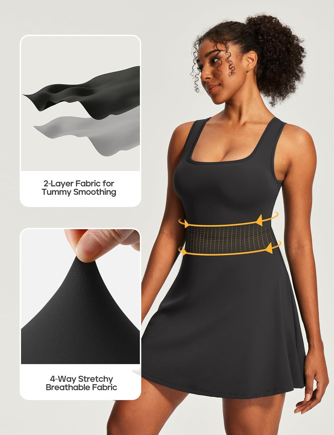 image:imageHeathyoga Athletic Dress for Women Easy Peasy Tennis Dress with Shorts Underneath Workout Active Golf Dresses for WomenBlack