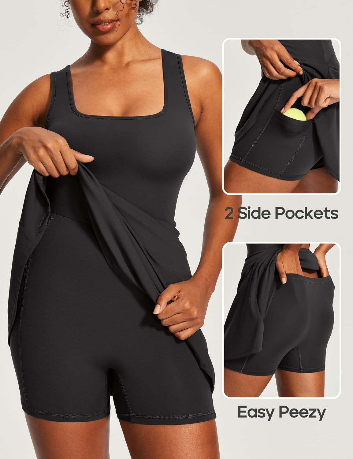 image:imageHeathyoga Athletic Dress for Women Easy Peasy Tennis Dress with Shorts Underneath Workout Active Golf Dresses for WomenBlack