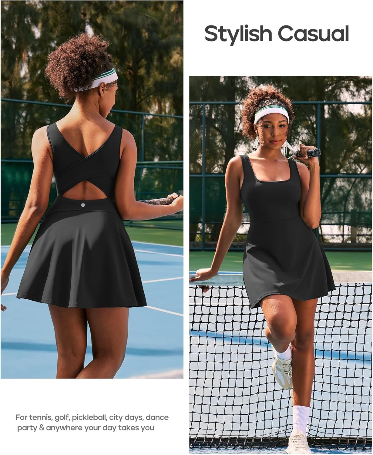 image:imageHeathyoga Athletic Dress for Women Easy Peasy Tennis Dress with Shorts Underneath Workout Active Golf Dresses for WomenBlack