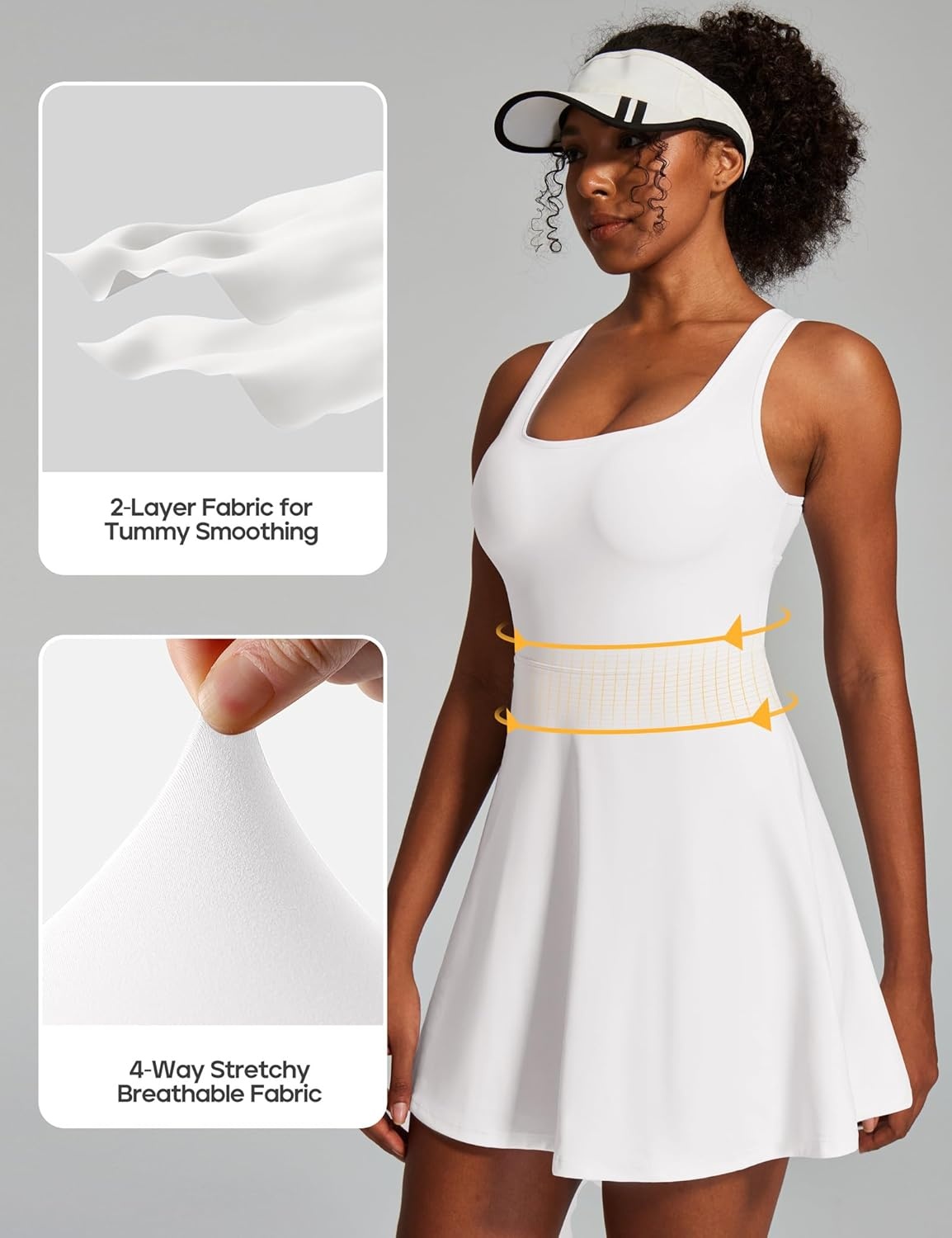 image:imageHeathyoga Athletic Dress for Women Easy Peasy Tennis Dress with Shorts Underneath Workout Active Golf Dresses for WomenCloudy White