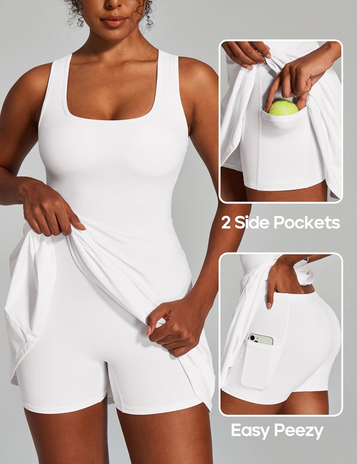 image:imageHeathyoga Athletic Dress for Women Easy Peasy Tennis Dress with Shorts Underneath Workout Active Golf Dresses for WomenCloudy White