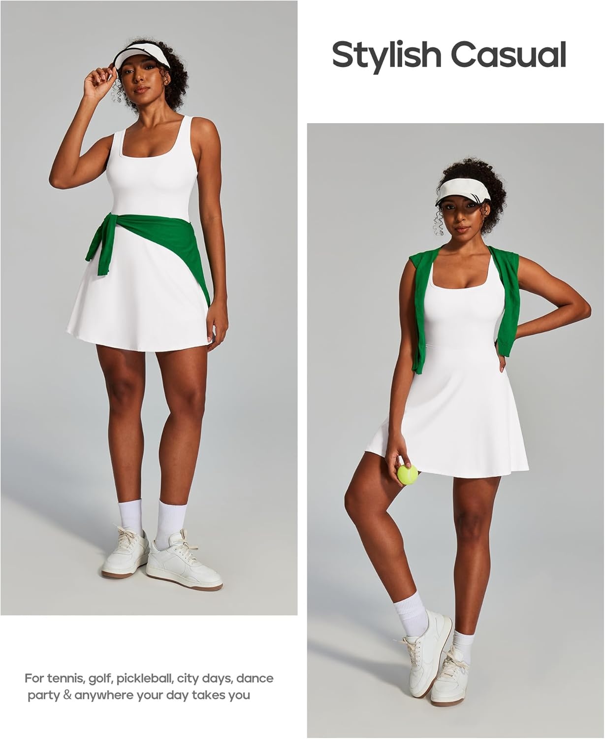image:imageHeathyoga Athletic Dress for Women Easy Peasy Tennis Dress with Shorts Underneath Workout Active Golf Dresses for WomenCloudy White