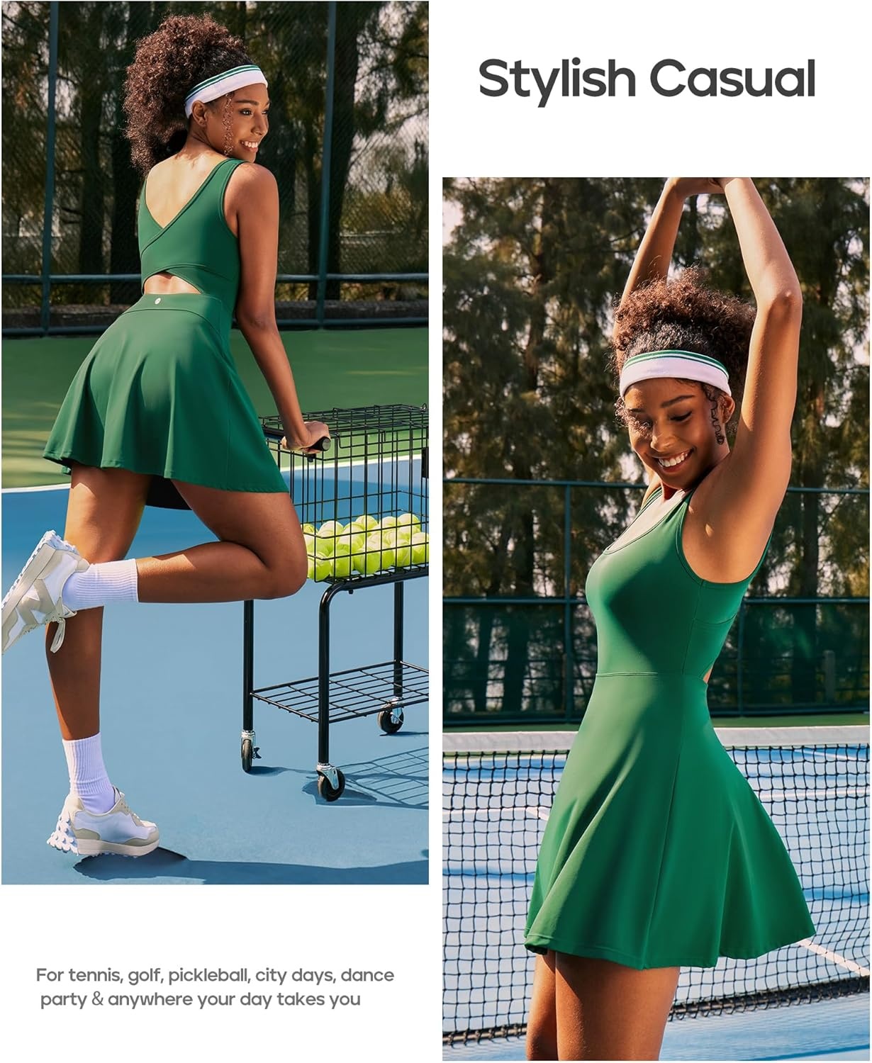 image:imageHeathyoga Athletic Dress for Women Easy Peasy Tennis Dress with Shorts Underneath Workout Active Golf Dresses for WomenGreen