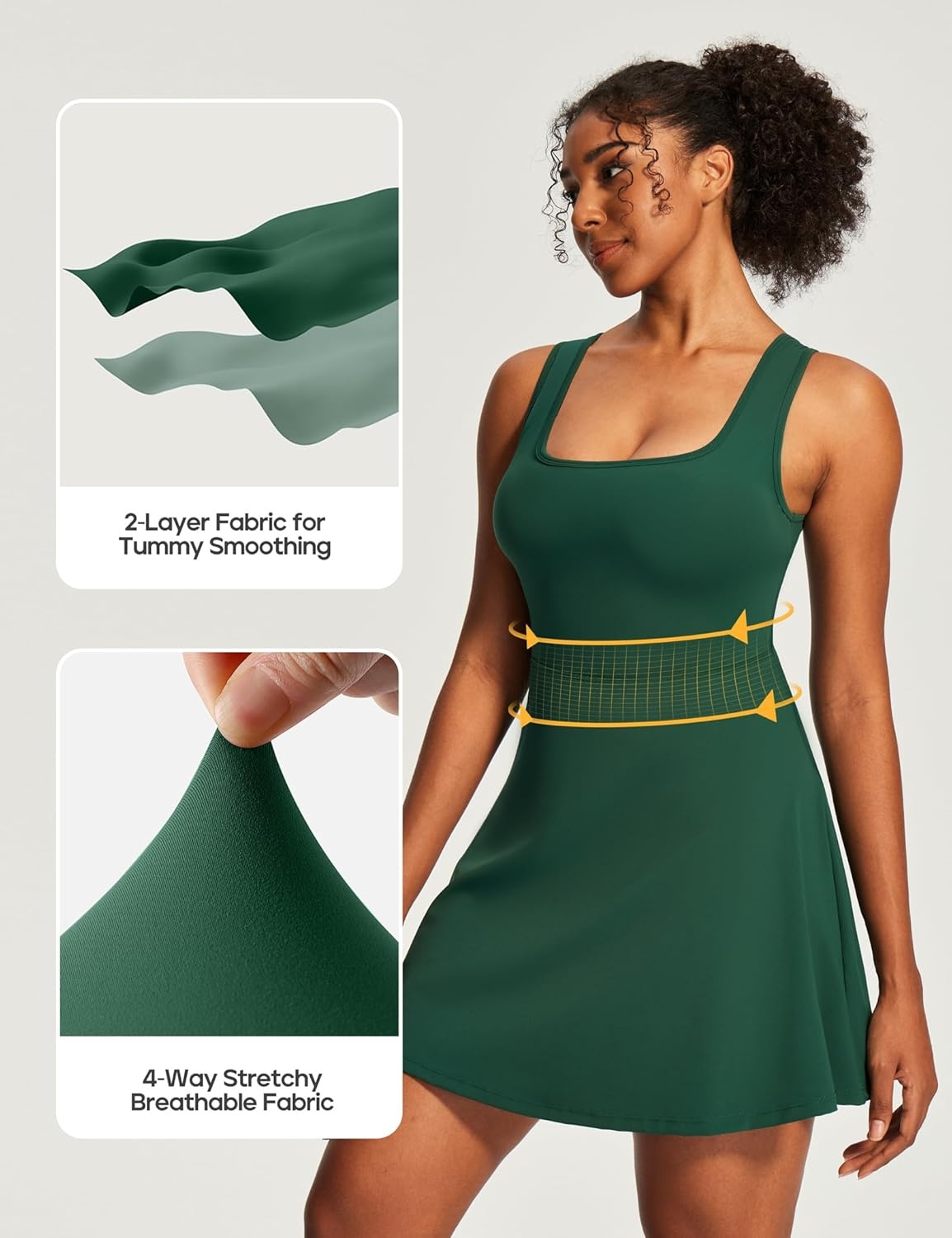image:imageHeathyoga Athletic Dress for Women Easy Peasy Tennis Dress with Shorts Underneath Workout Active Golf Dresses for WomenGreen