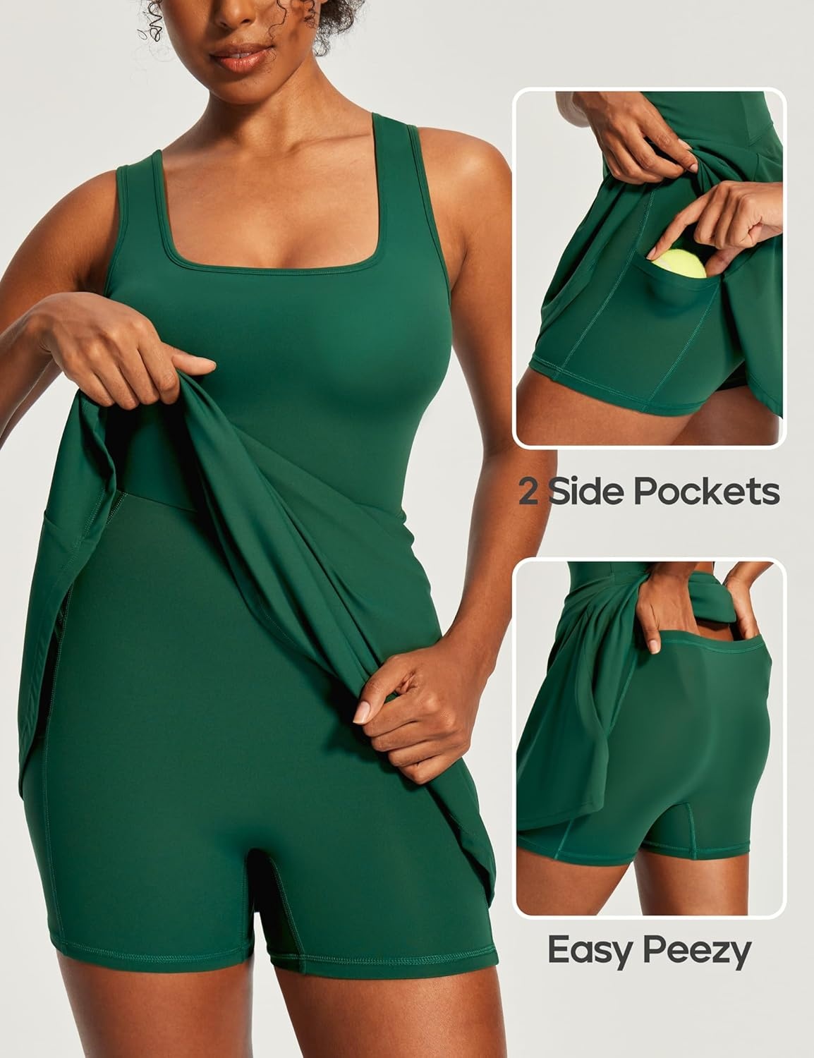 image:imageHeathyoga Athletic Dress for Women Easy Peasy Tennis Dress with Shorts Underneath Workout Active Golf Dresses for WomenGreen