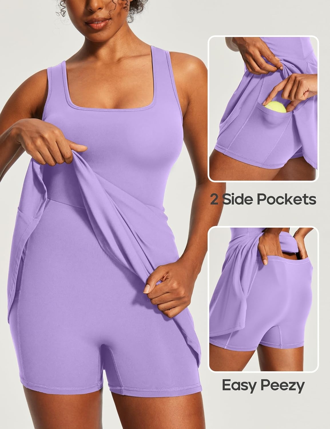 image:imageHeathyoga Athletic Dress for Women Easy Peasy Tennis Dress with Shorts Underneath Workout Active Golf Dresses for WomenLavender