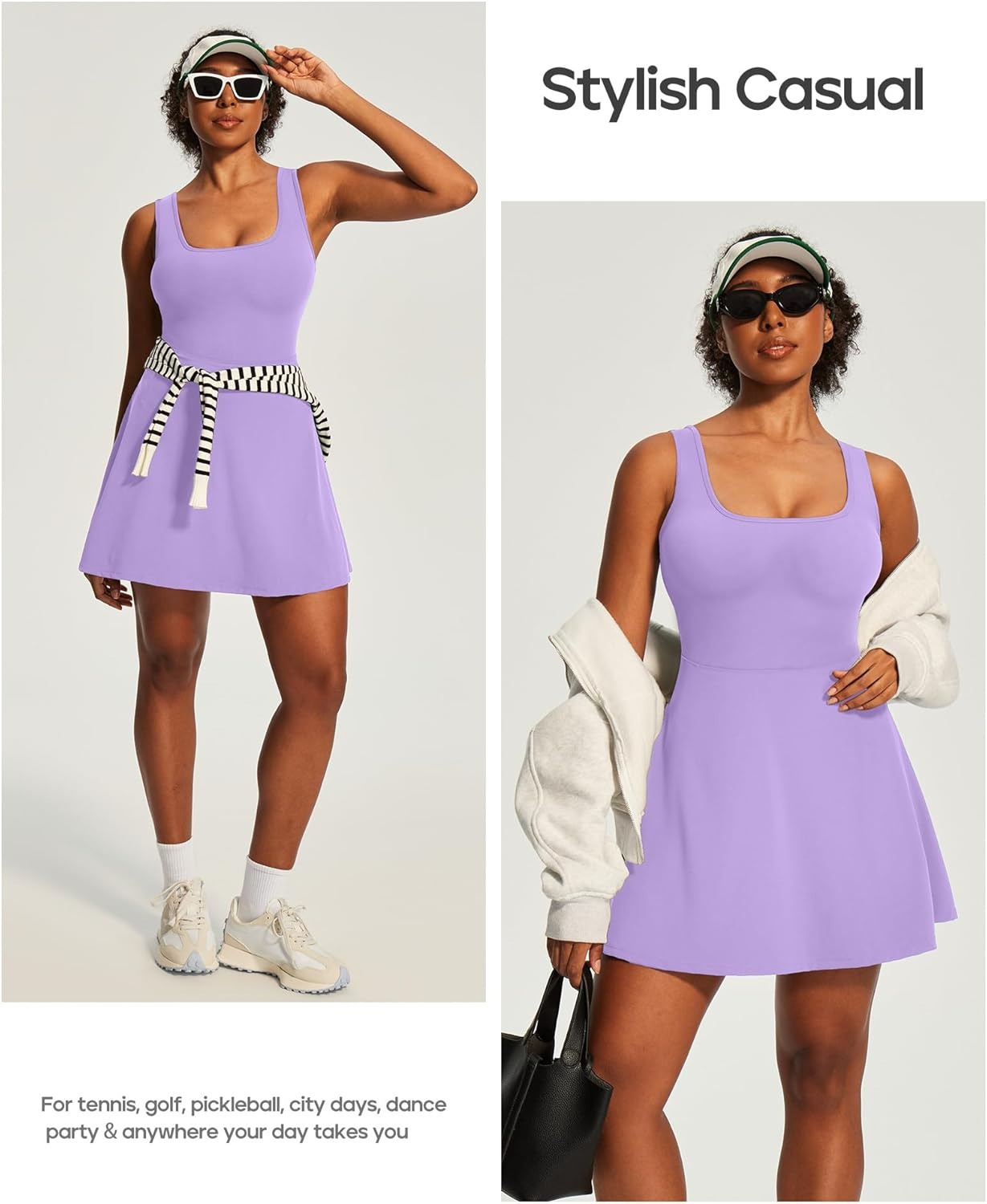 image:imageHeathyoga Athletic Dress for Women Easy Peasy Tennis Dress with Shorts Underneath Workout Active Golf Dresses for WomenLavender