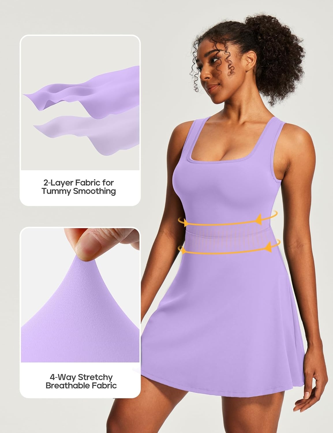 image:imageHeathyoga Athletic Dress for Women Easy Peasy Tennis Dress with Shorts Underneath Workout Active Golf Dresses for WomenLavender