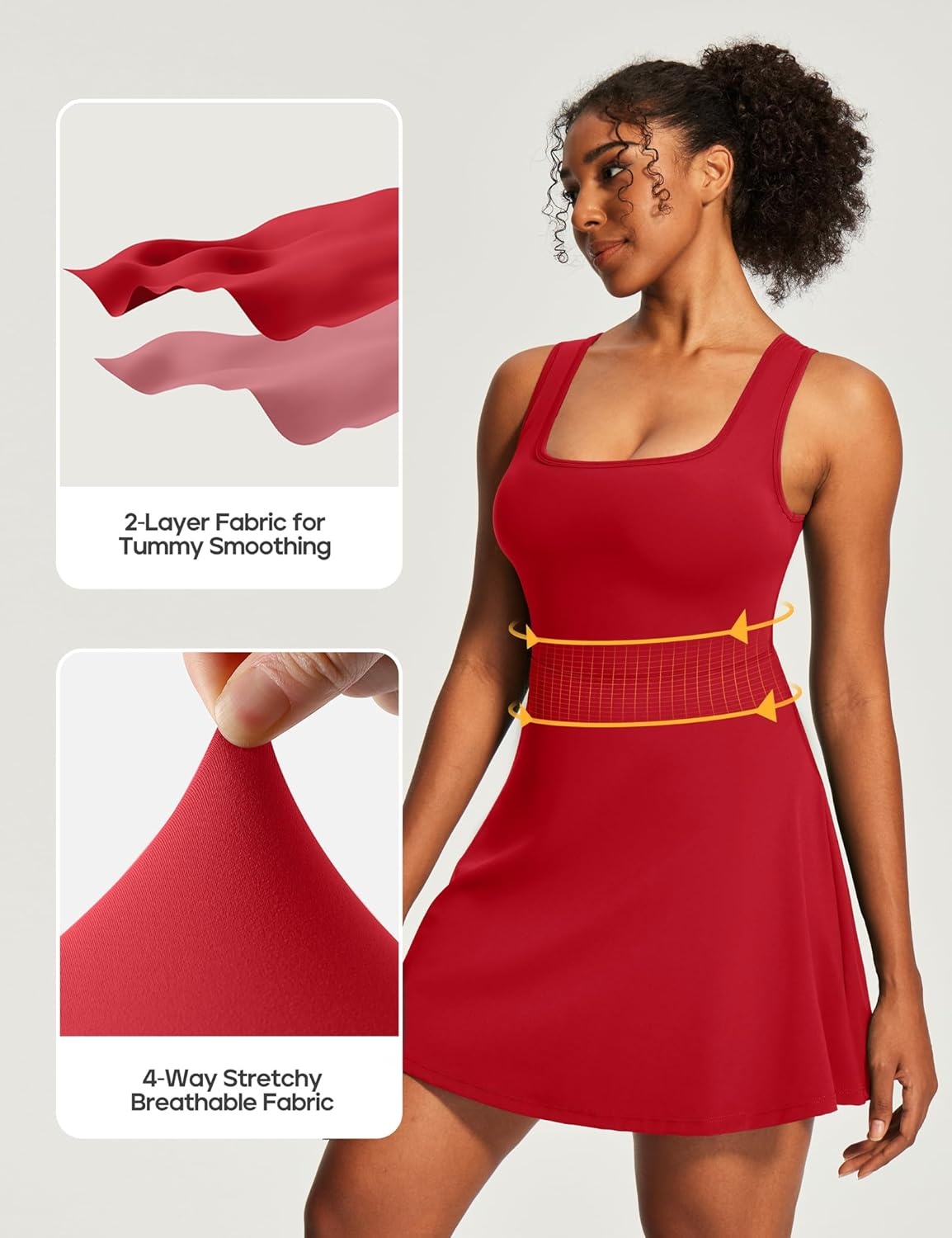 image:imageHeathyoga Athletic Dress for Women Easy Peasy Tennis Dress with Shorts Underneath Workout Active Golf Dresses for WomenRuby Red