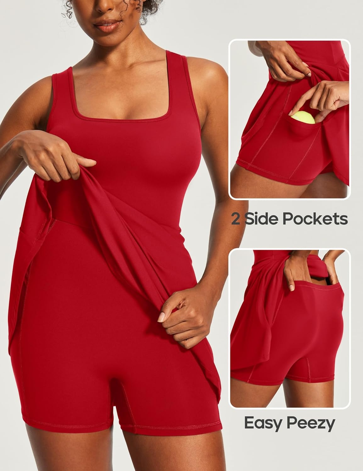 image:imageHeathyoga Athletic Dress for Women Easy Peasy Tennis Dress with Shorts Underneath Workout Active Golf Dresses for WomenRuby Red