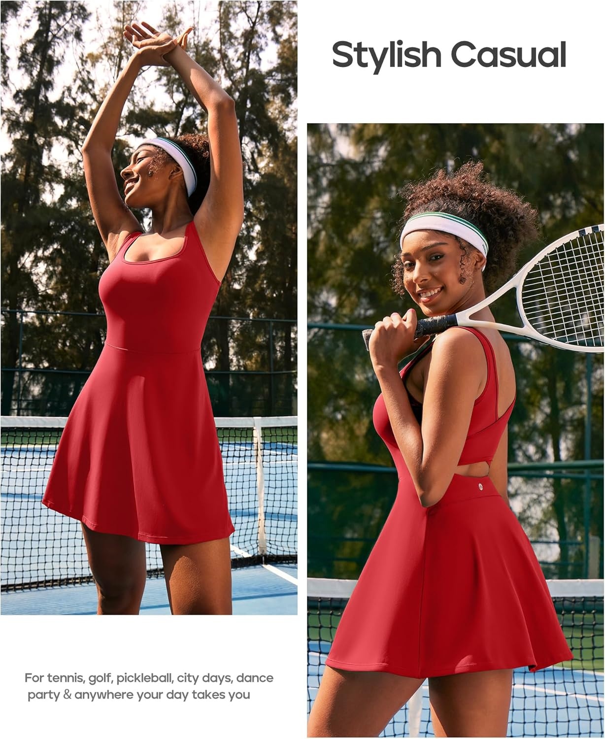image:imageHeathyoga Athletic Dress for Women Easy Peasy Tennis Dress with Shorts Underneath Workout Active Golf Dresses for WomenRuby Red