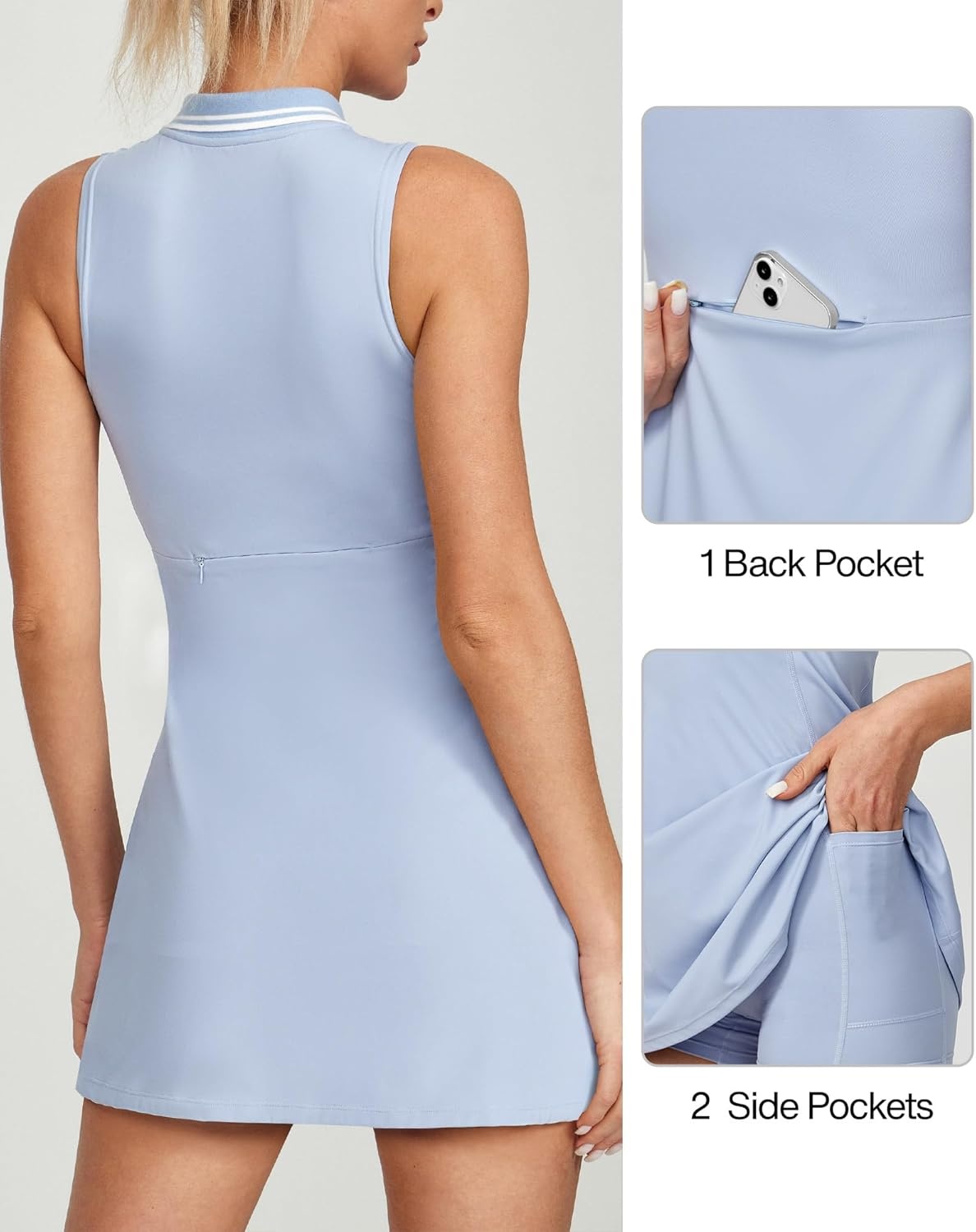 image:imageHeathyoga Athletic Dress for Women Golf Dresses for Women Tennis Dress with Shorts Underneath for Workout Active with PocketsAquatic Blue