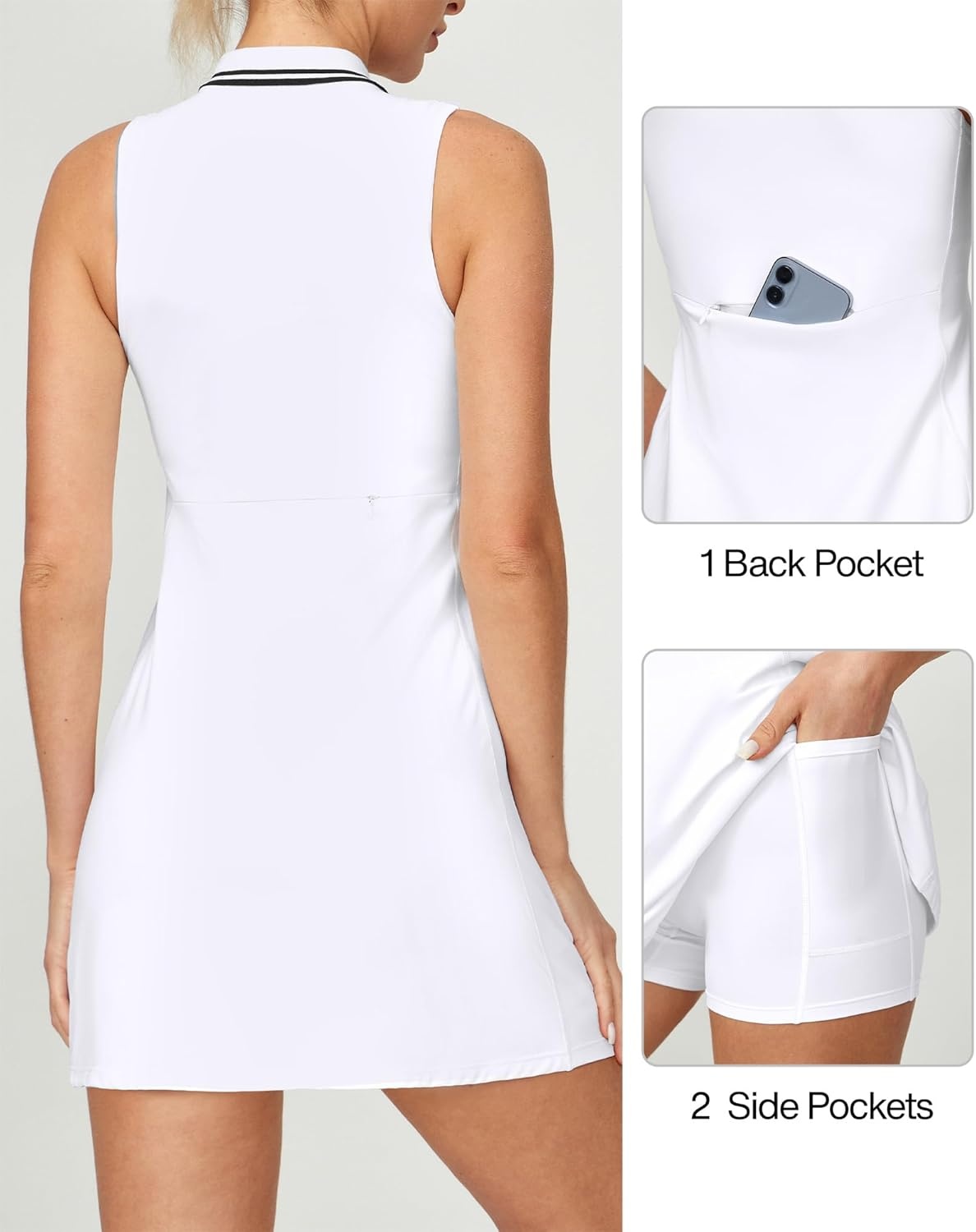 image:imageHeathyoga Athletic Dress for Women Golf Dresses for Women Tennis Dress with Shorts Underneath for Workout Active with PocketsWhite