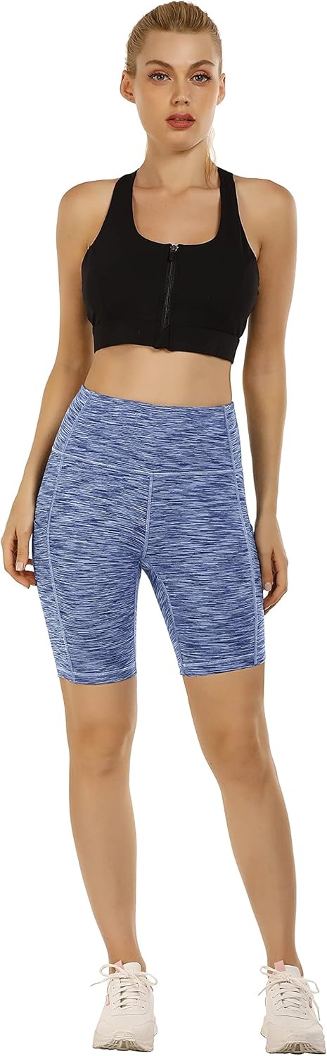 image:imageHeathyoga Biker Shorts Women Tummy Control 5 Workout Shorts Women with Pockets High Waisted Spandex Short for Gym Yoga8 Short Space Dye Blue