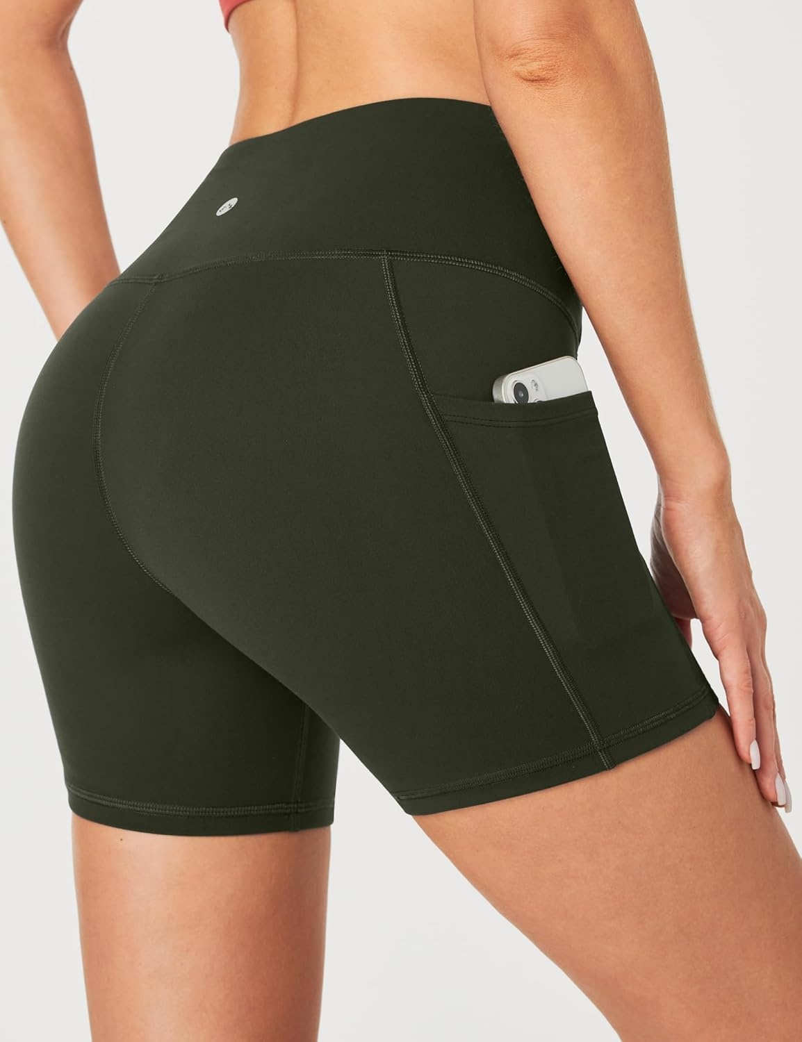 image:imageHeathyoga Biker Shorts Women Tummy Control 5 Workout Shorts Women with Pockets High Waisted Spandex Short for Gym YogaBlack Olive Green