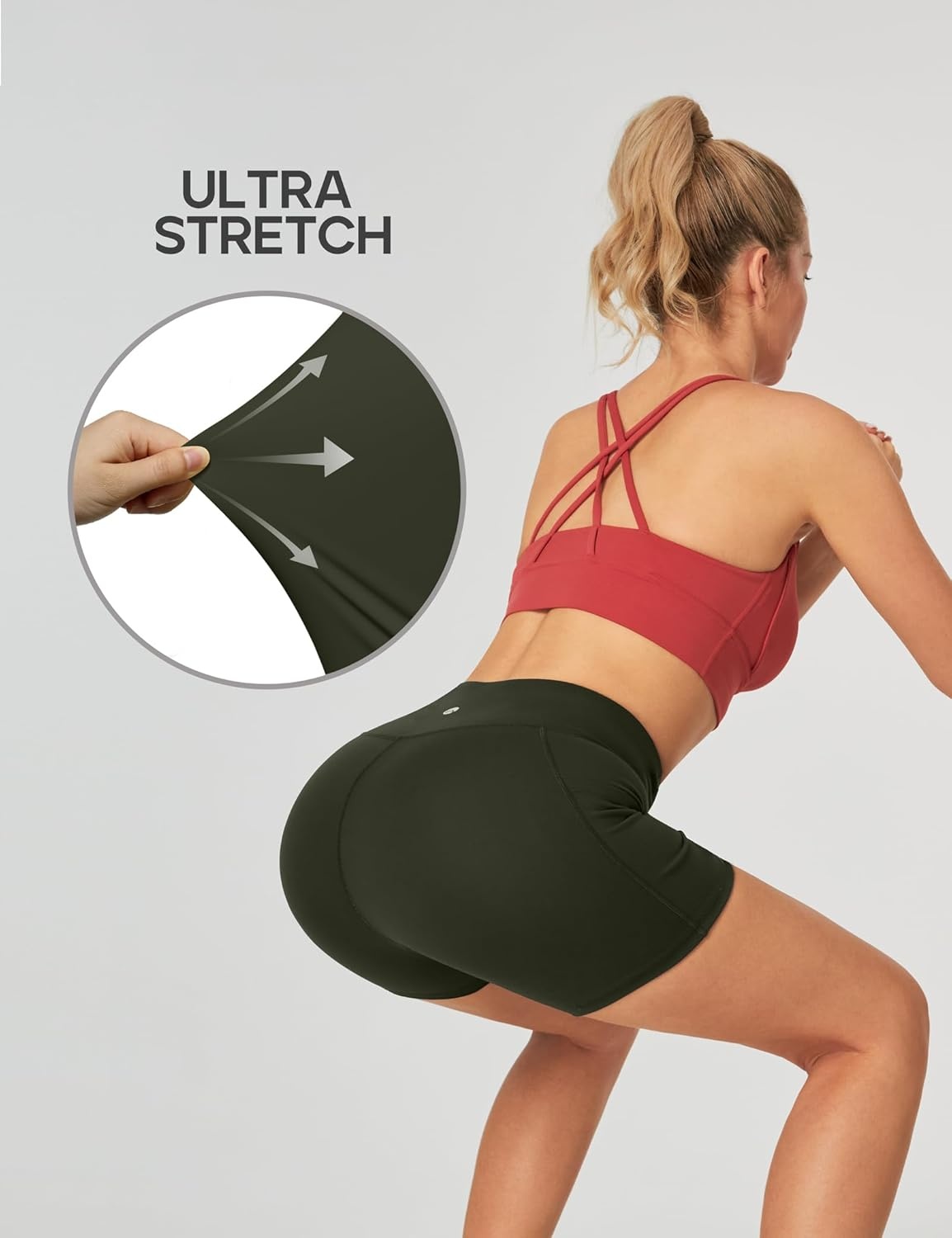 image:imageHeathyoga Biker Shorts Women Tummy Control 5 Workout Shorts Women with Pockets High Waisted Spandex Short for Gym YogaBlack Olive Green