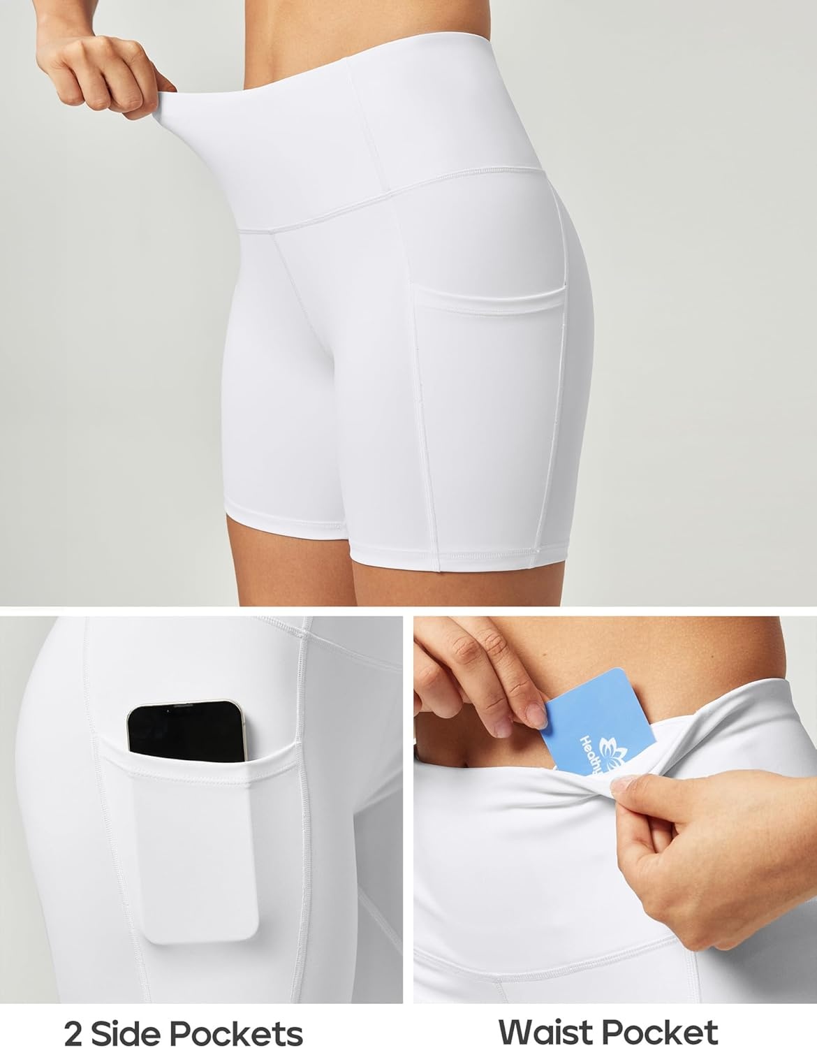 image:imageHeathyoga Biker Shorts Women Tummy Control 5 Workout Shorts Women with Pockets High Waisted Spandex Short for Gym YogaBone