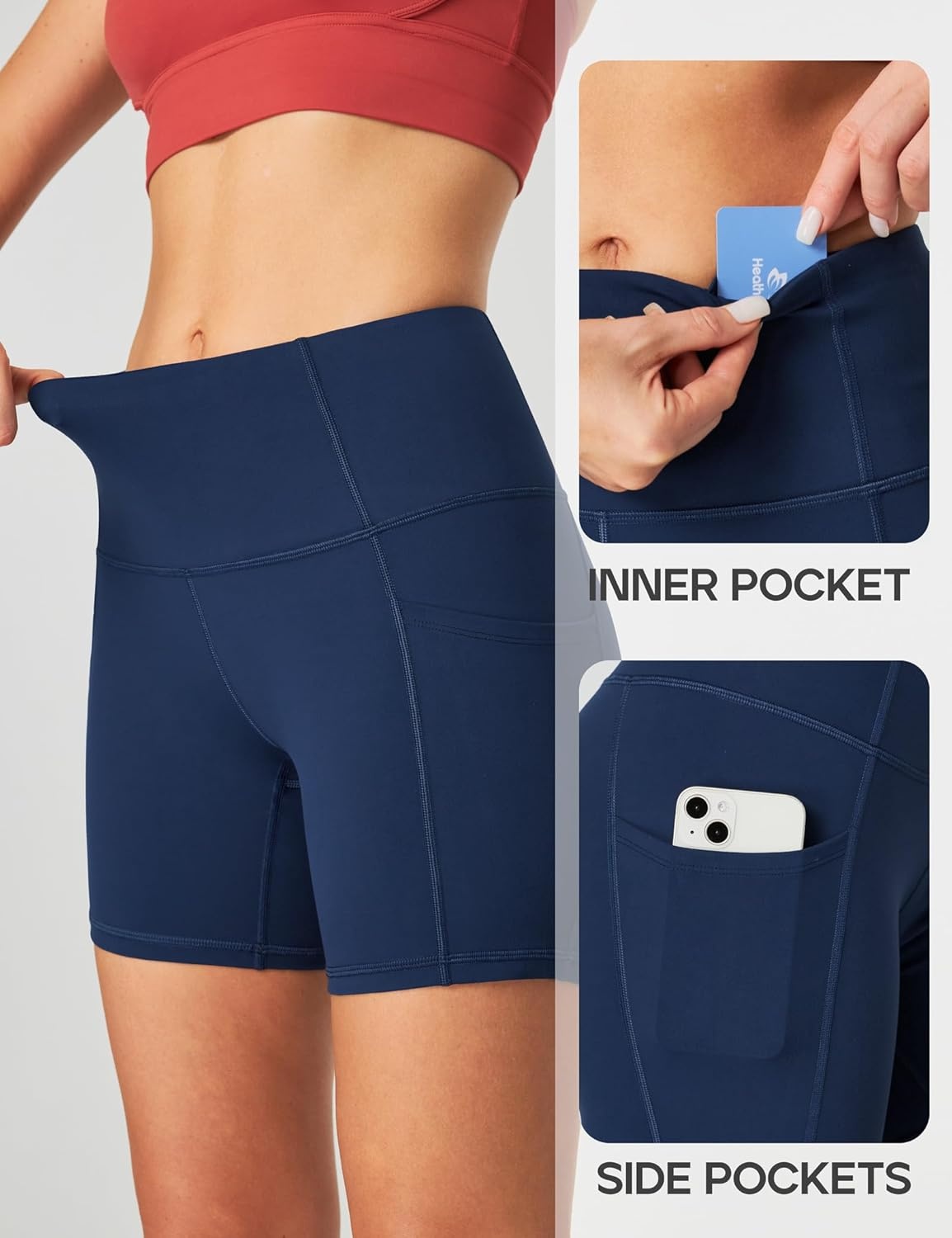 image:imageHeathyoga Biker Shorts Women Tummy Control 5 Workout Shorts Women with Pockets High Waisted Spandex Short for Gym YogaDarkblue