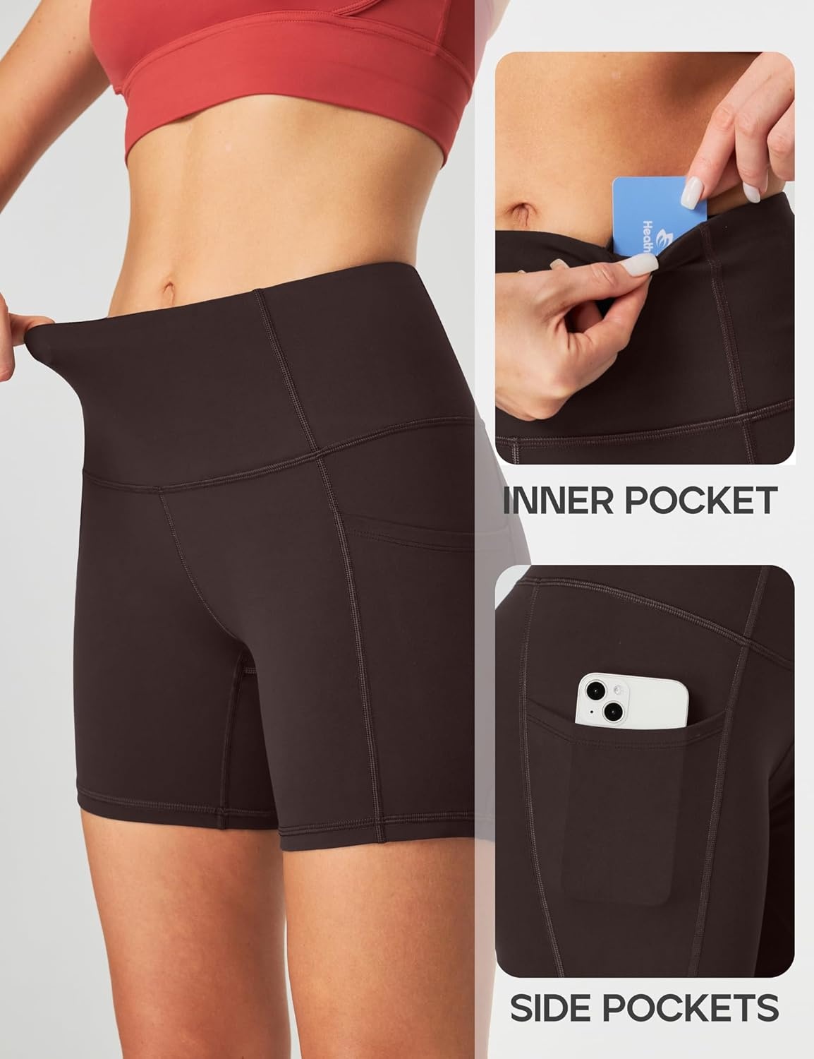 image:imageHeathyoga Biker Shorts Women Tummy Control 5 Workout Shorts Women with Pockets High Waisted Spandex Short for Gym YogaEspresso